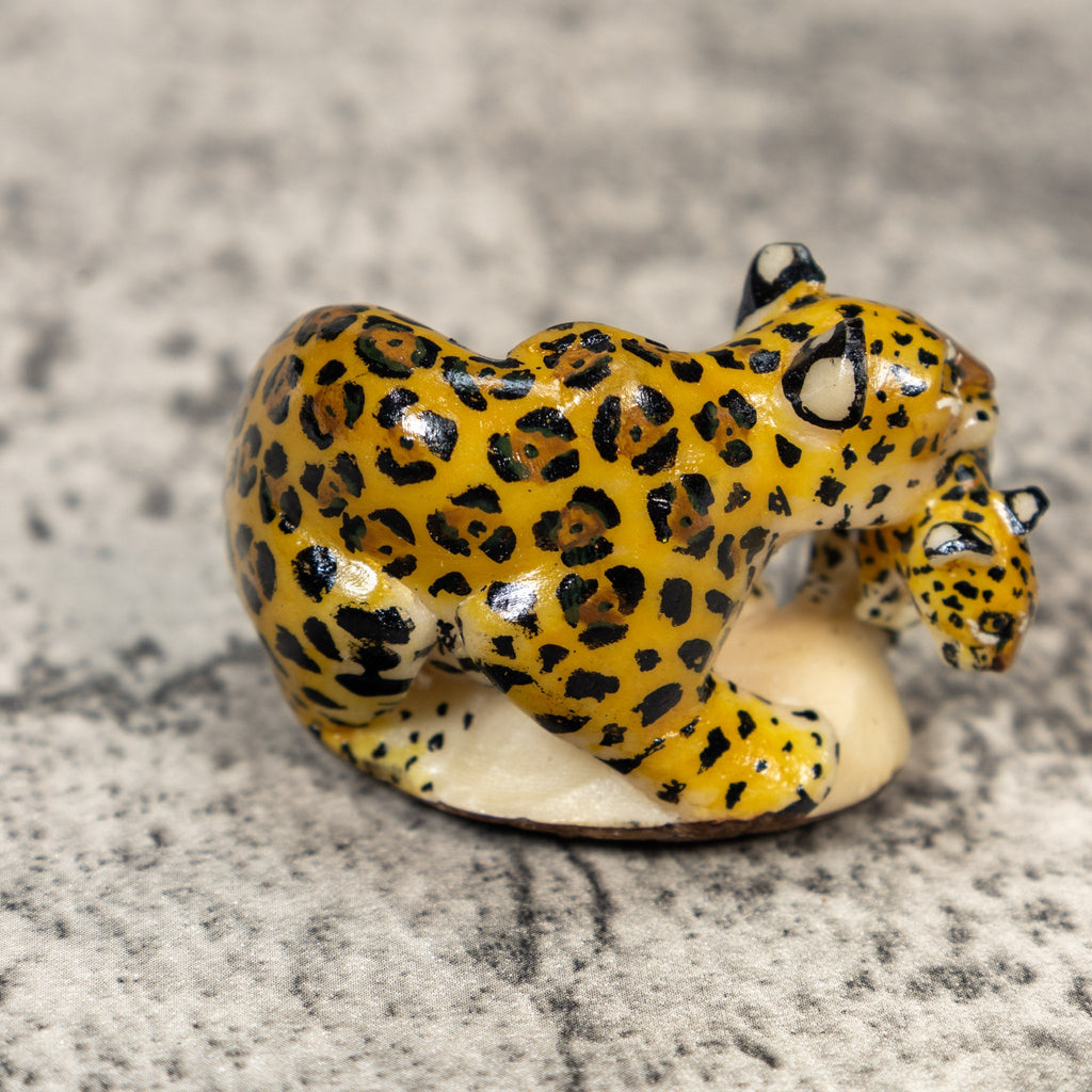 Jaguar Cat With Cub Tagua Carving
