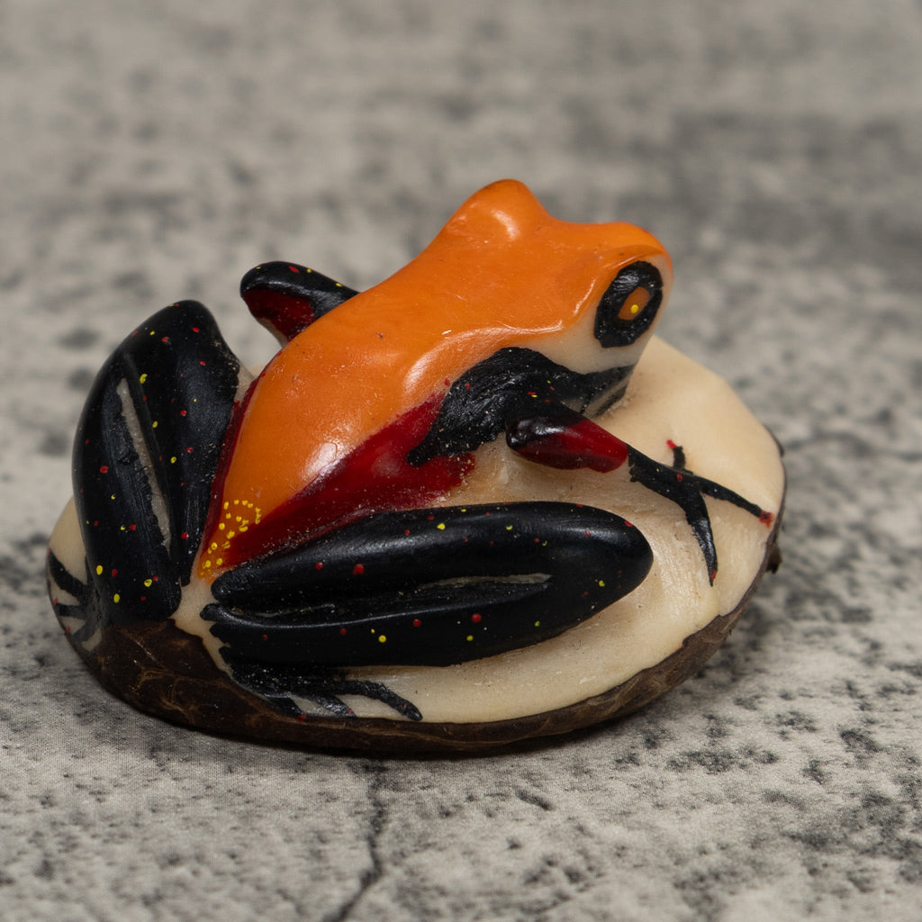 Vintage Orange And Black Frog Tagua Carving