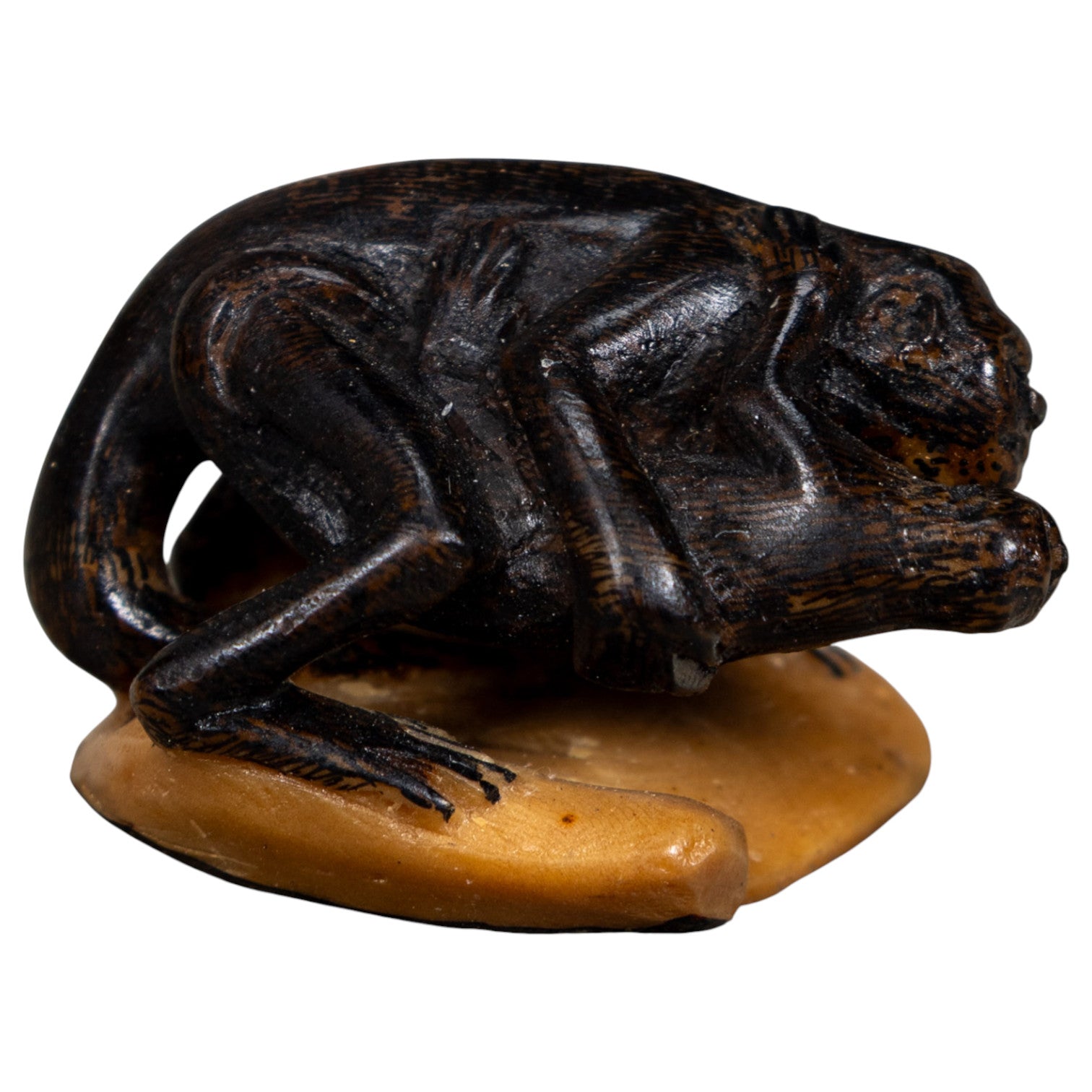 Vintage Howler Monkey On Log Tagua Carving