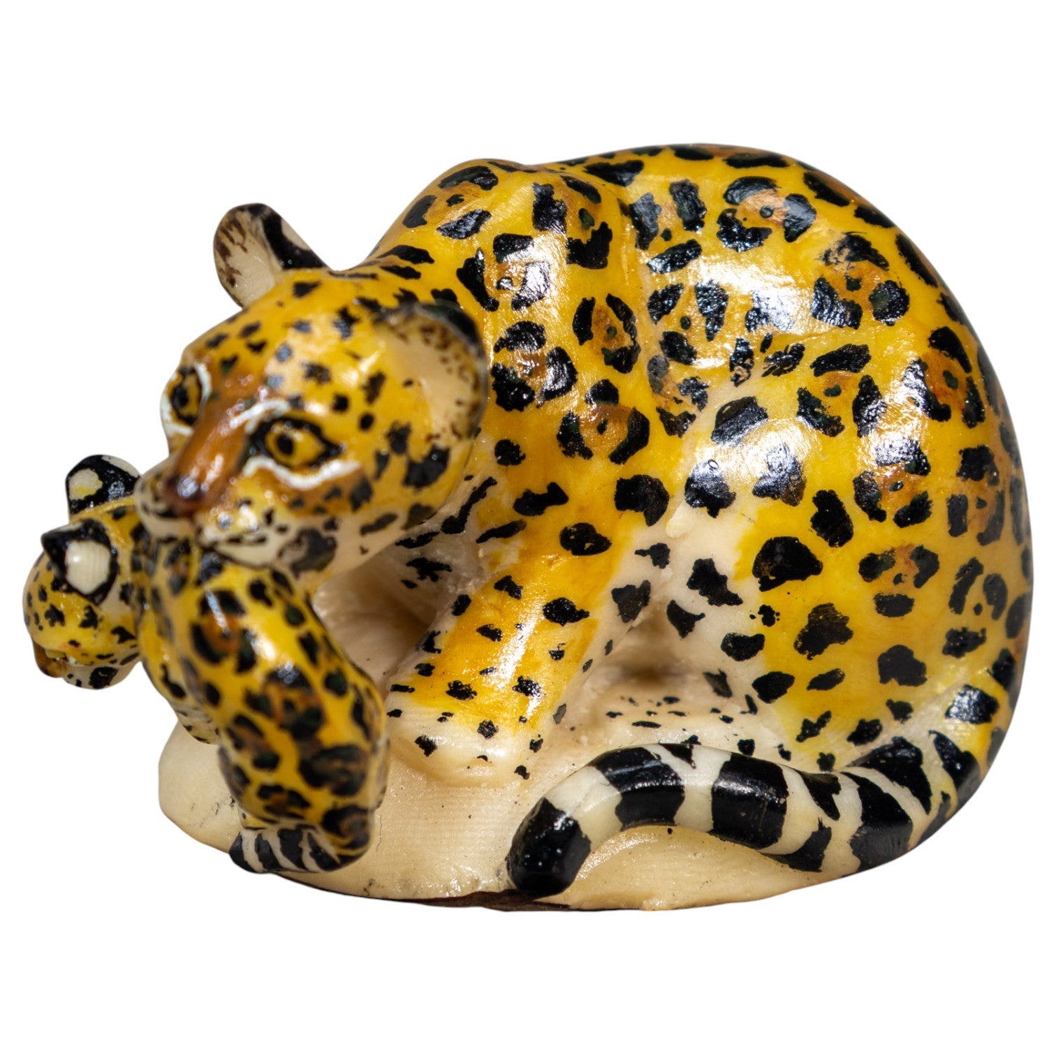 Jaguar Cat With Cub Tagua Carving