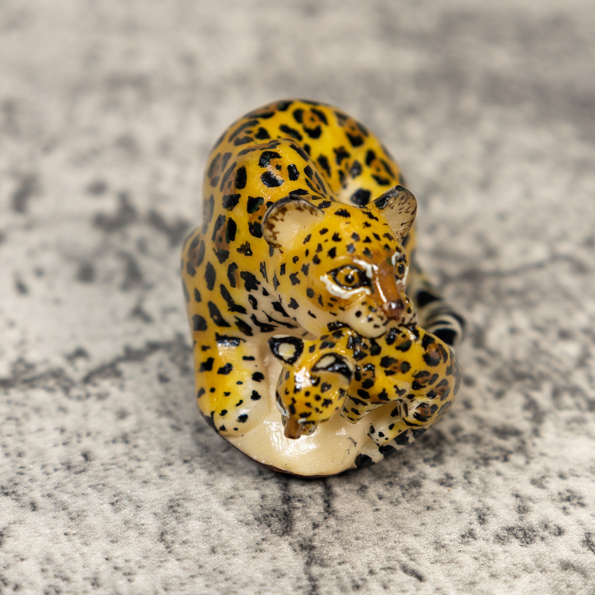 Jaguar Cat With Cub Tagua Carving