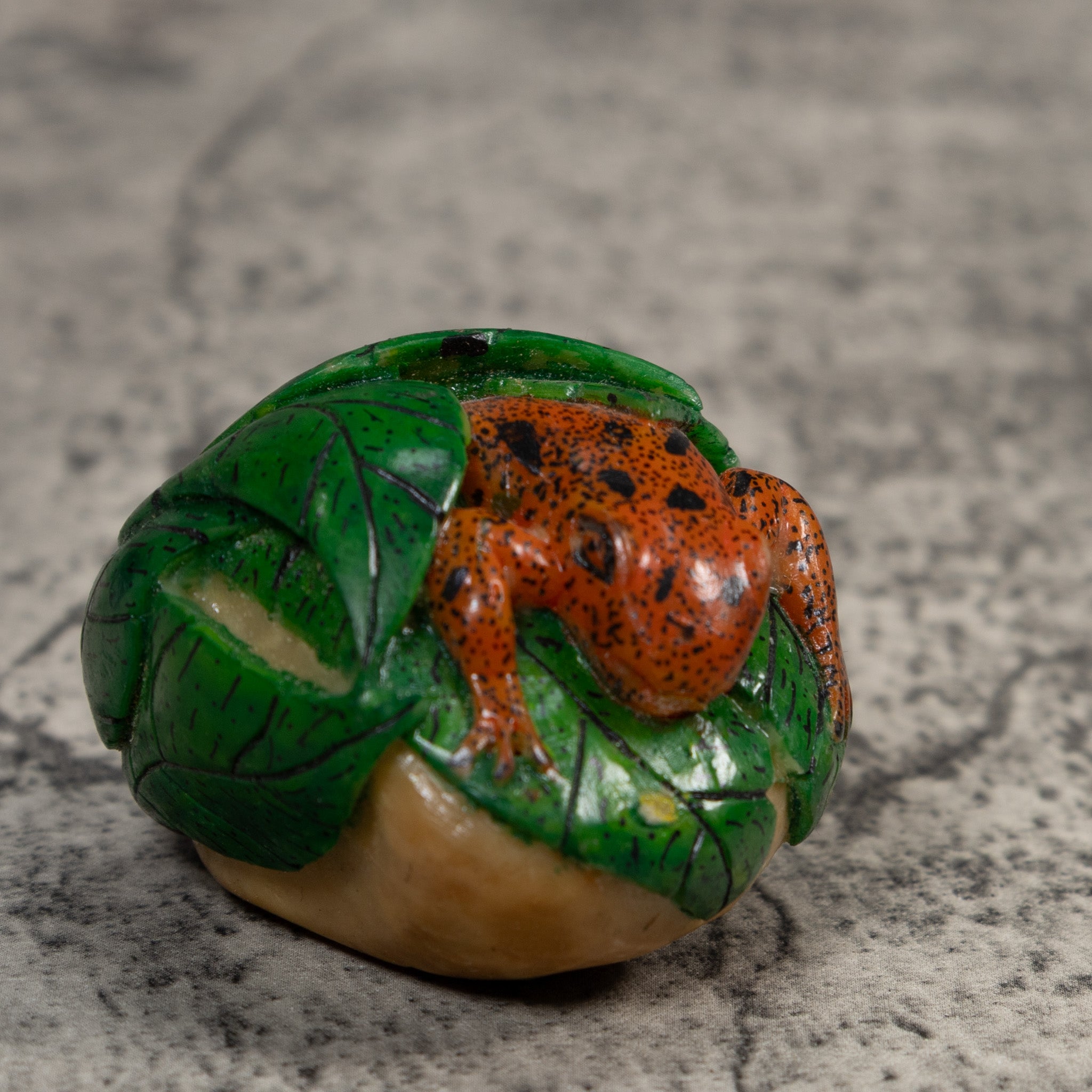 Vintage Green Orange And Black Poison Dart Frog Tagua Carving