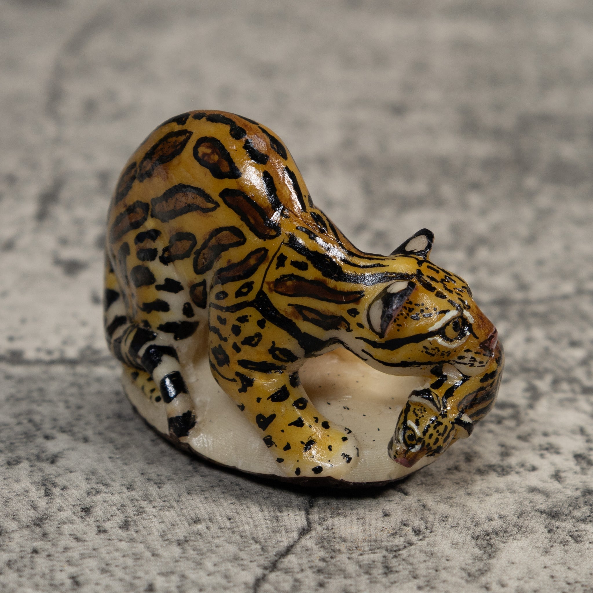 Jaguar Cat With Cub Tagua Carving