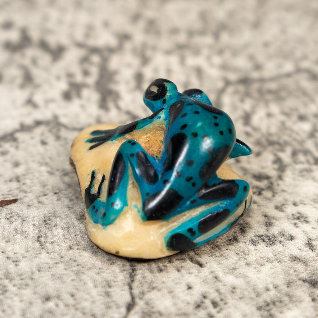 Vintage Blue And Black Frog Tagua Carving