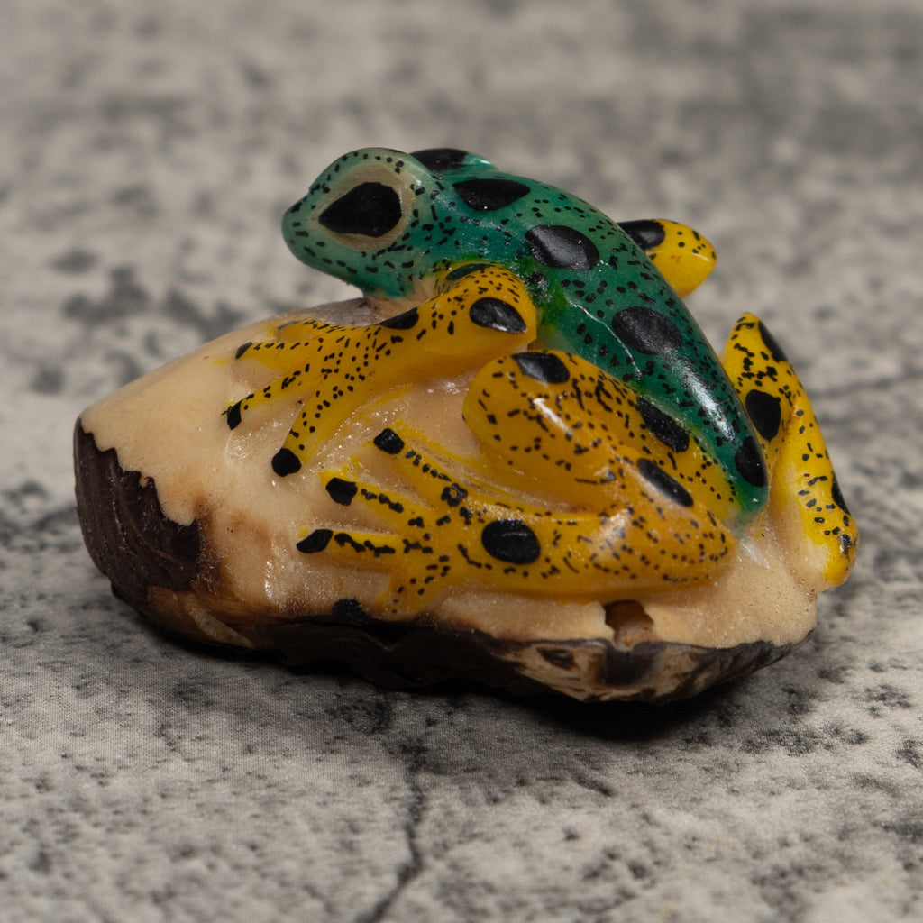 Vintage Yellow And Green Frog Tagua Carving