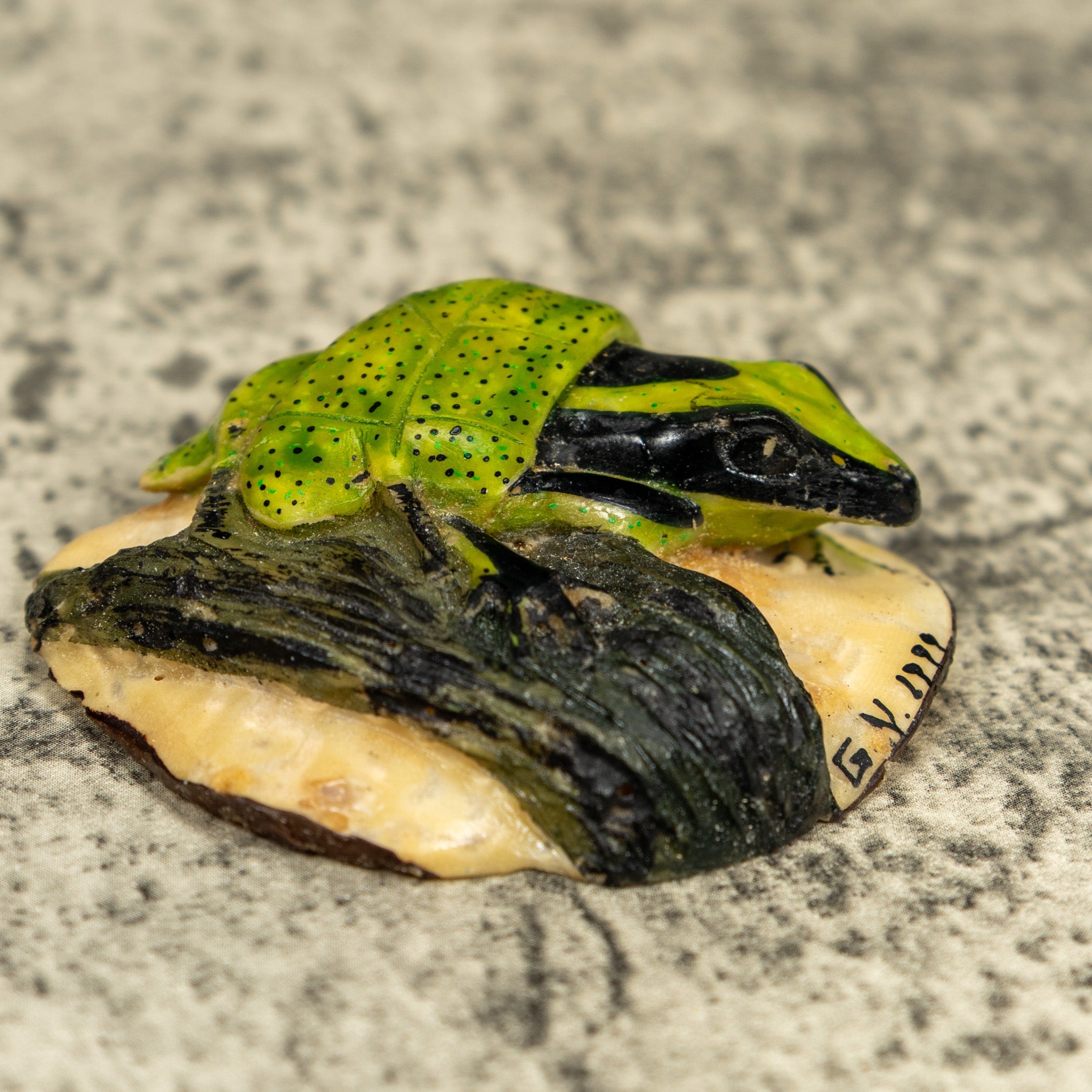 Green Poison Dart Frog Under Leaf Tagua Carving