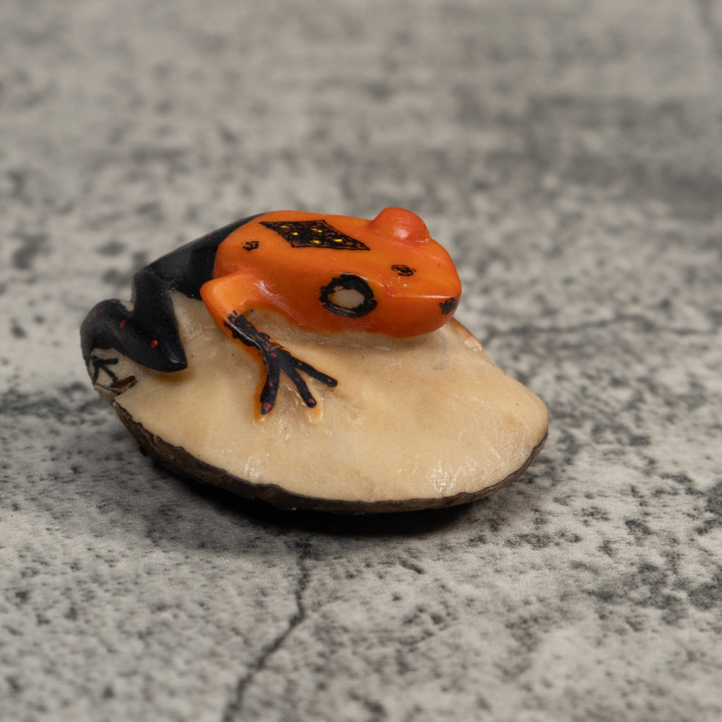 Vintage Orange And Black Poison Dart Frog Tagua Carving