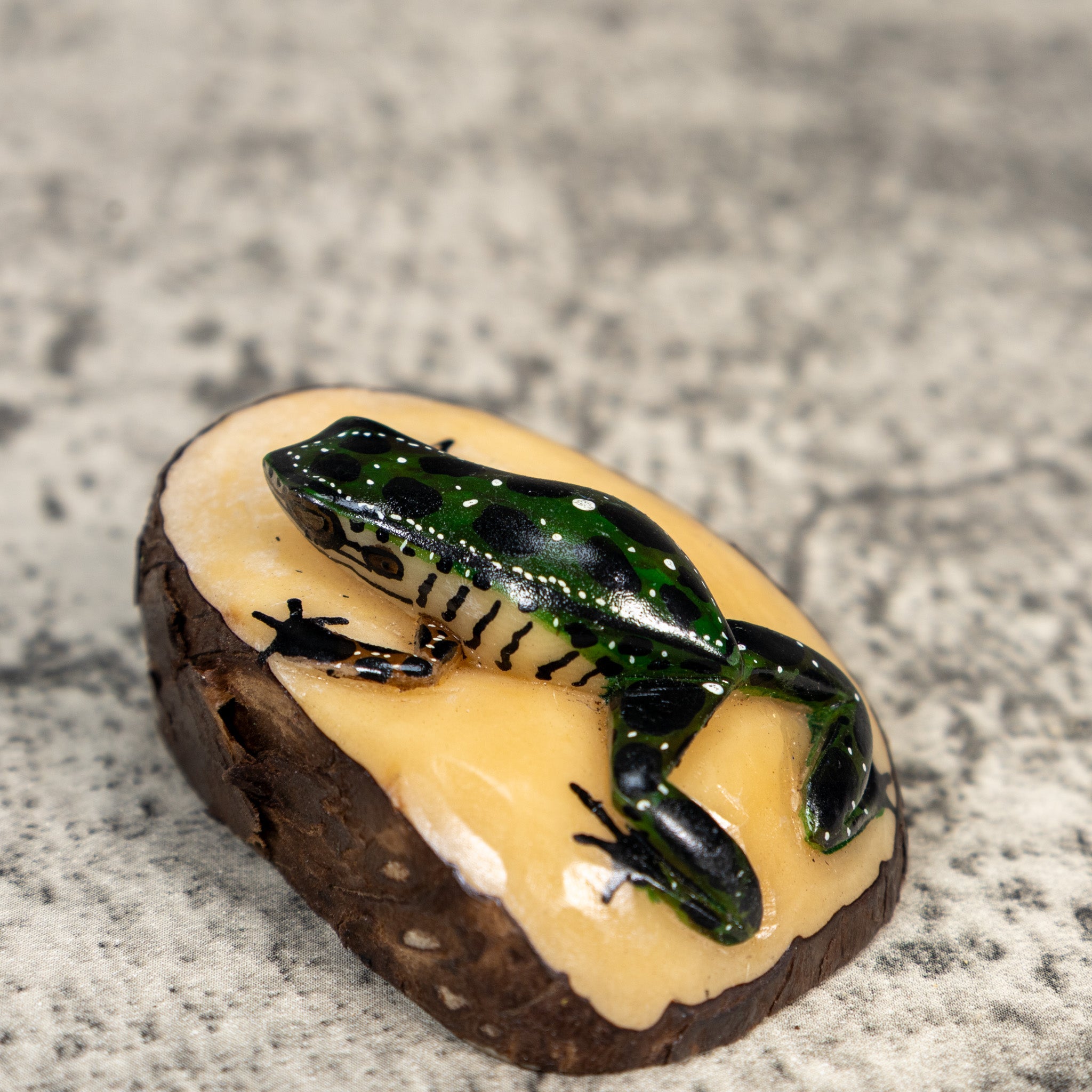Green And White Poison Dart Frog Tagua Carving