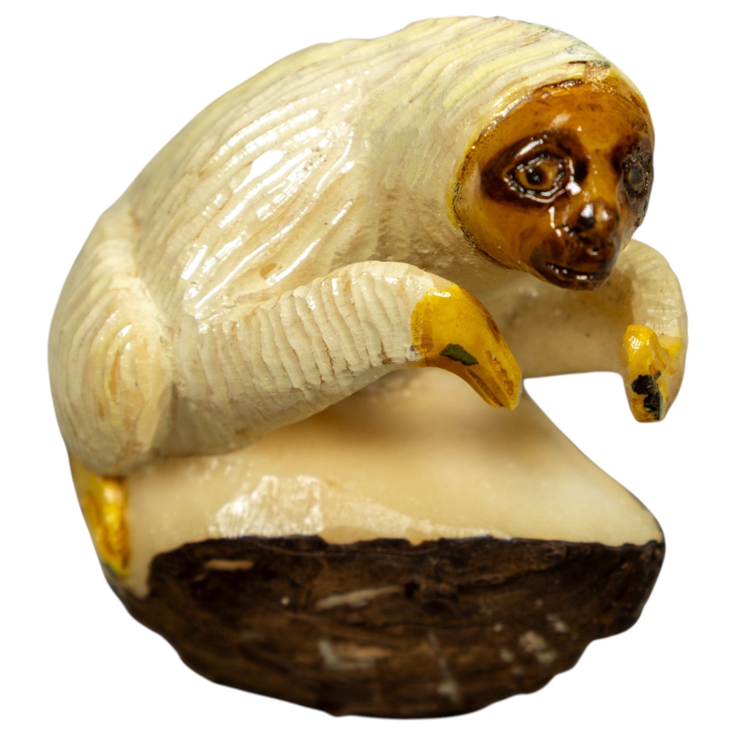 White And Brown Sloth Tagua Carving