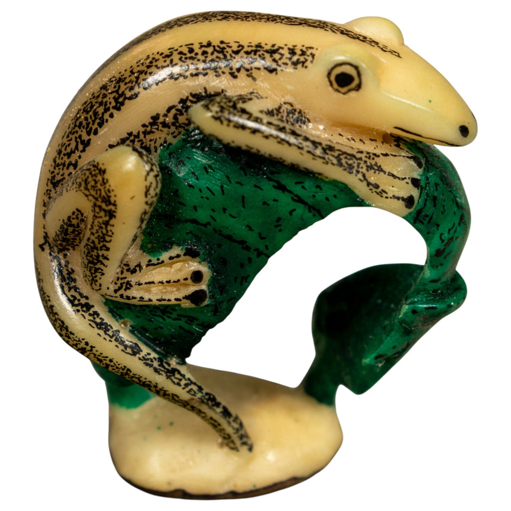 Vintage Gecko Lizard On Leaf Tagua Carving