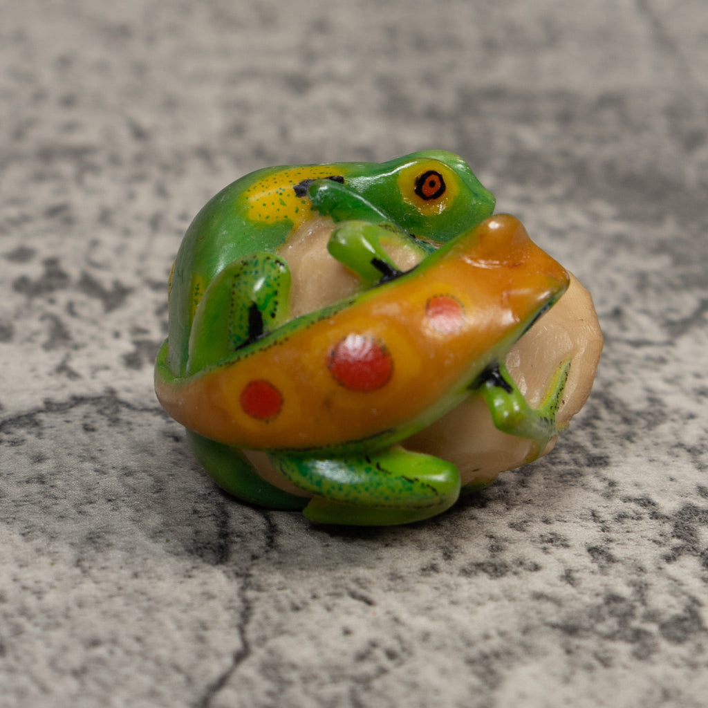 Green And Orange Double Poison Dart Frog Tagua Carving