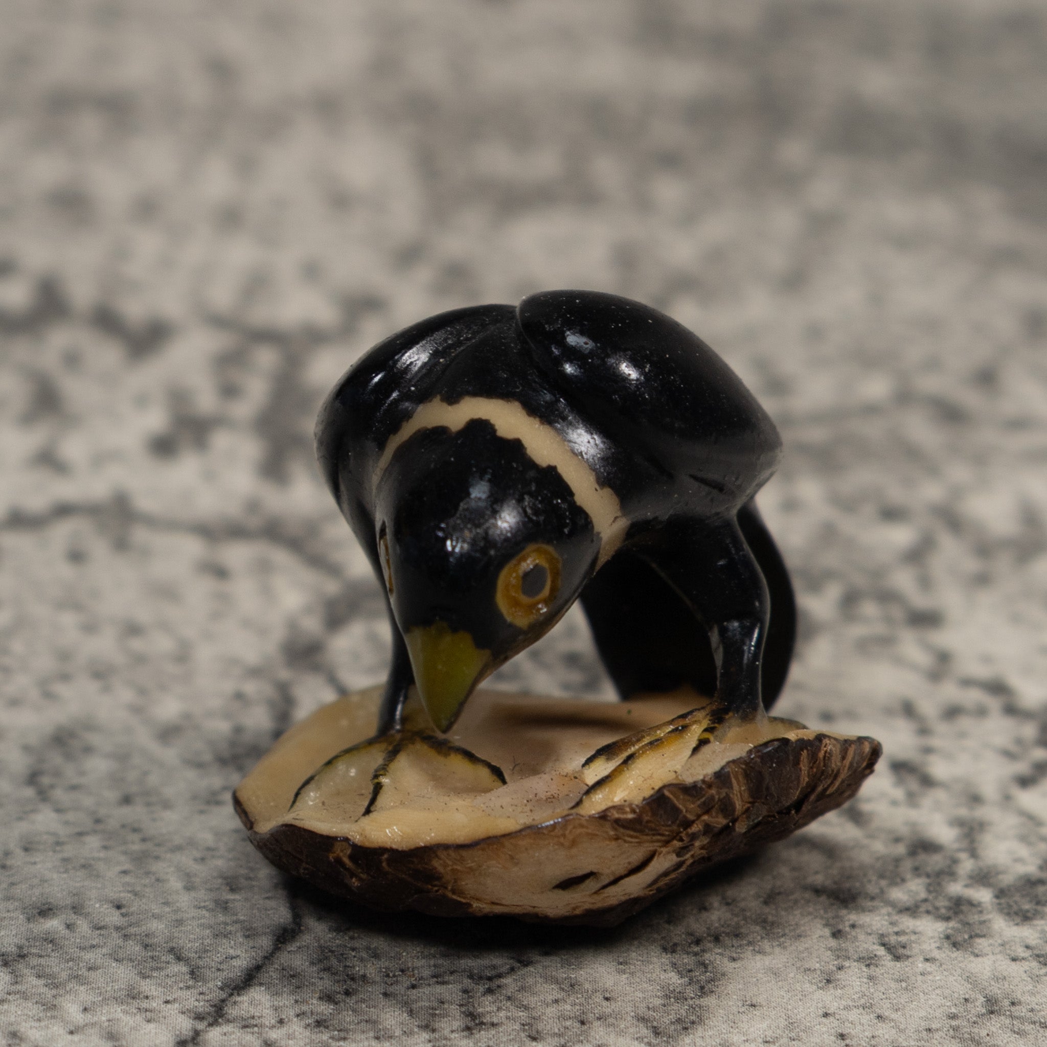 Vintage Black And White Rainforest Bird Tagua Carving