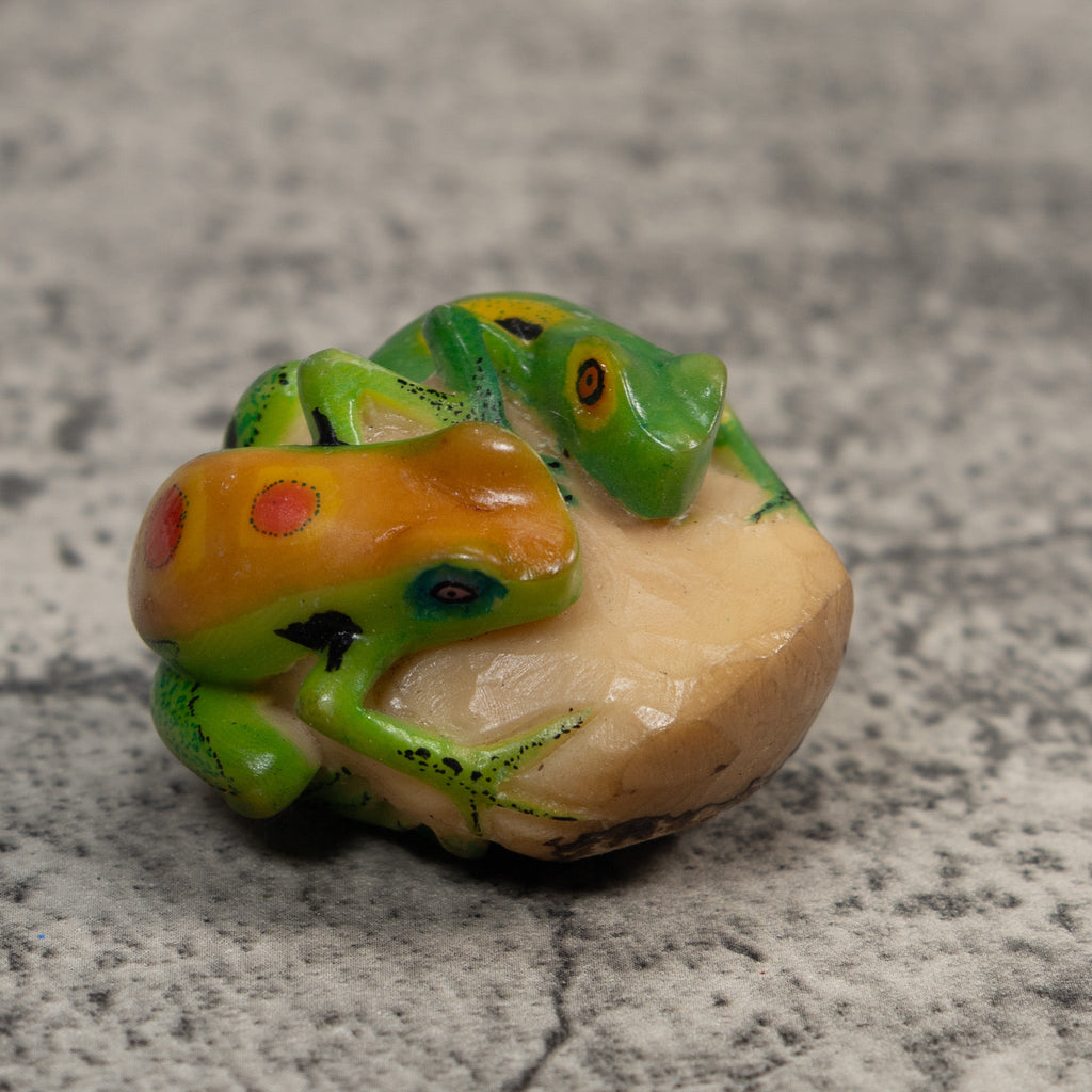 Green And Orange Double Poison Dart Frog Tagua Carving