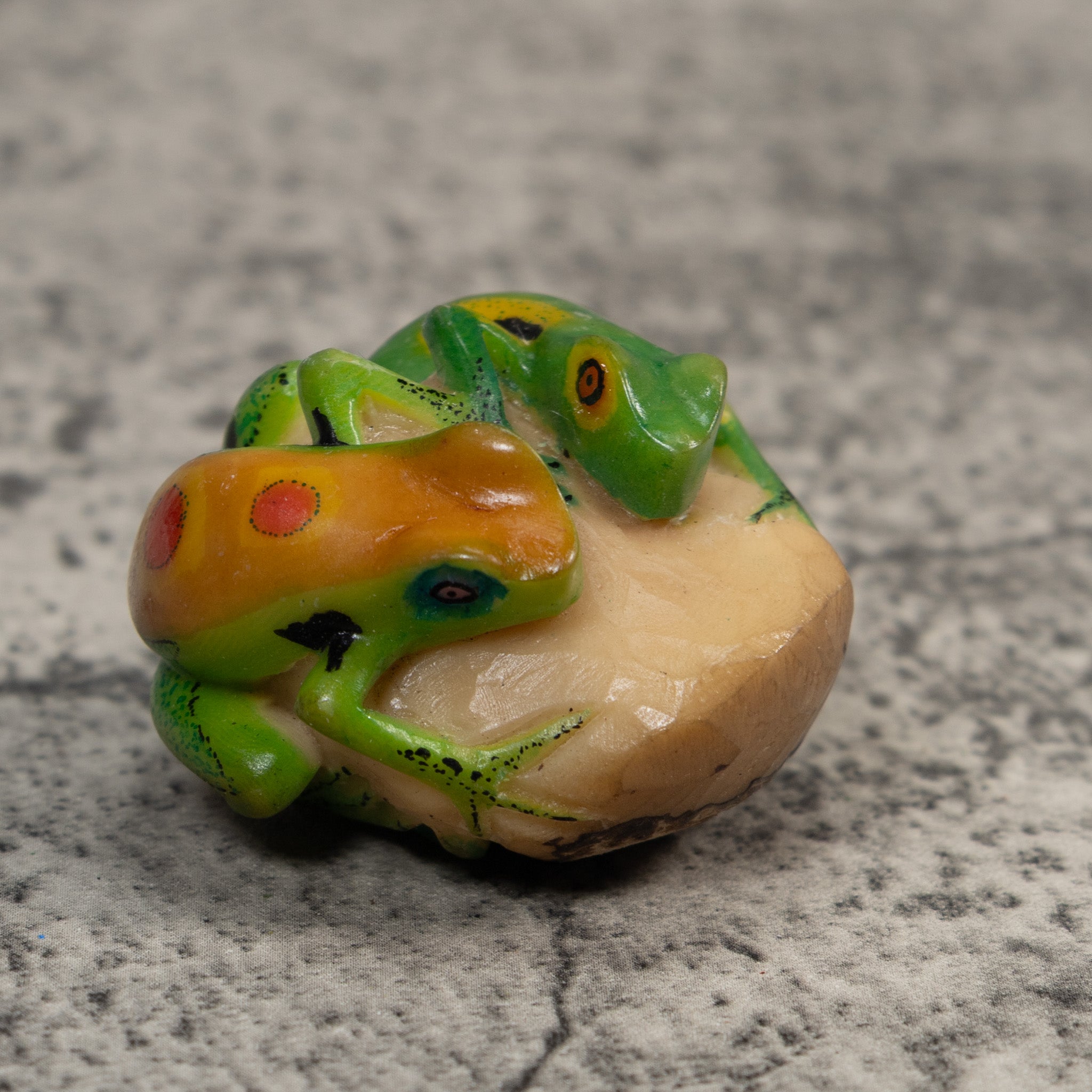 Green And Orange Double Poison Dart Frog Tagua Carving