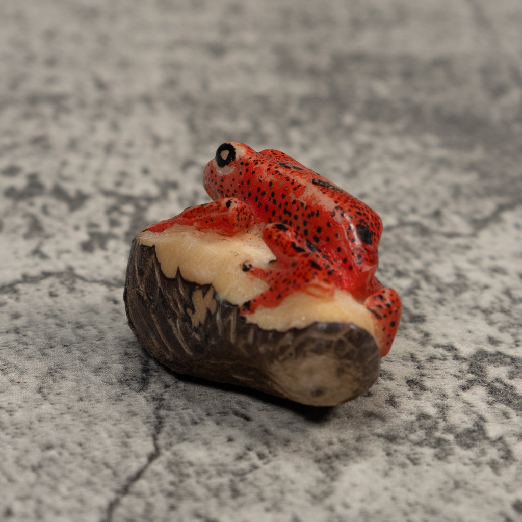 Vintage Red And Black Poison Dart Frog Tagua Carving