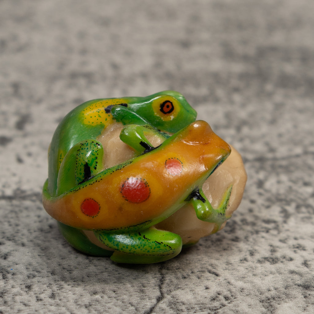 Green And Orange Double Poison Dart Frog Tagua Carving