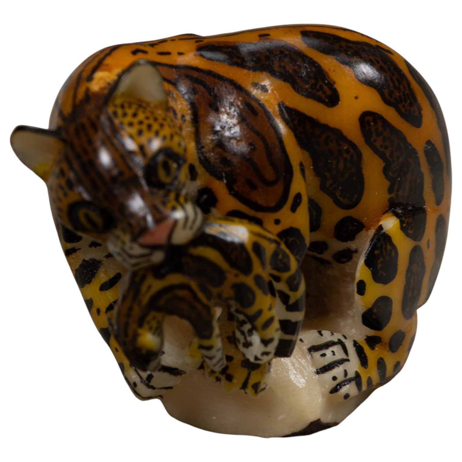 Jaguar Cat With Cub Tagua Carving
