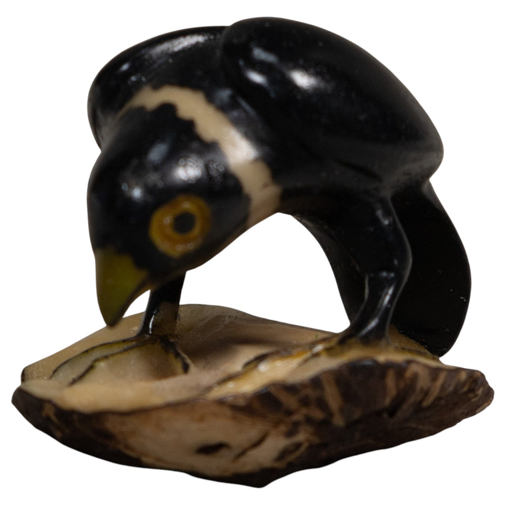 Vintage Black And White Rainforest Bird Tagua Carving