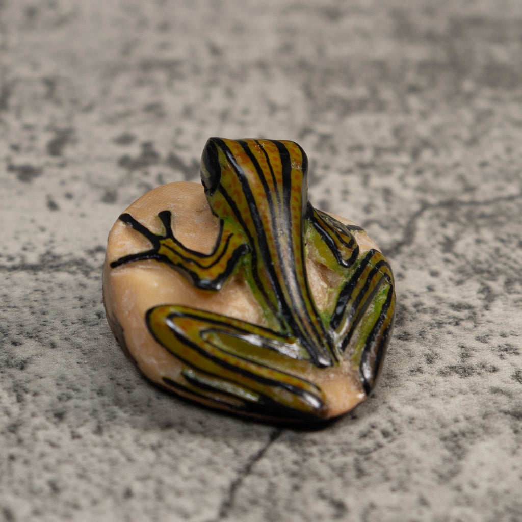 Vintage Green And Black Poison Dart Frog Tagua Carving