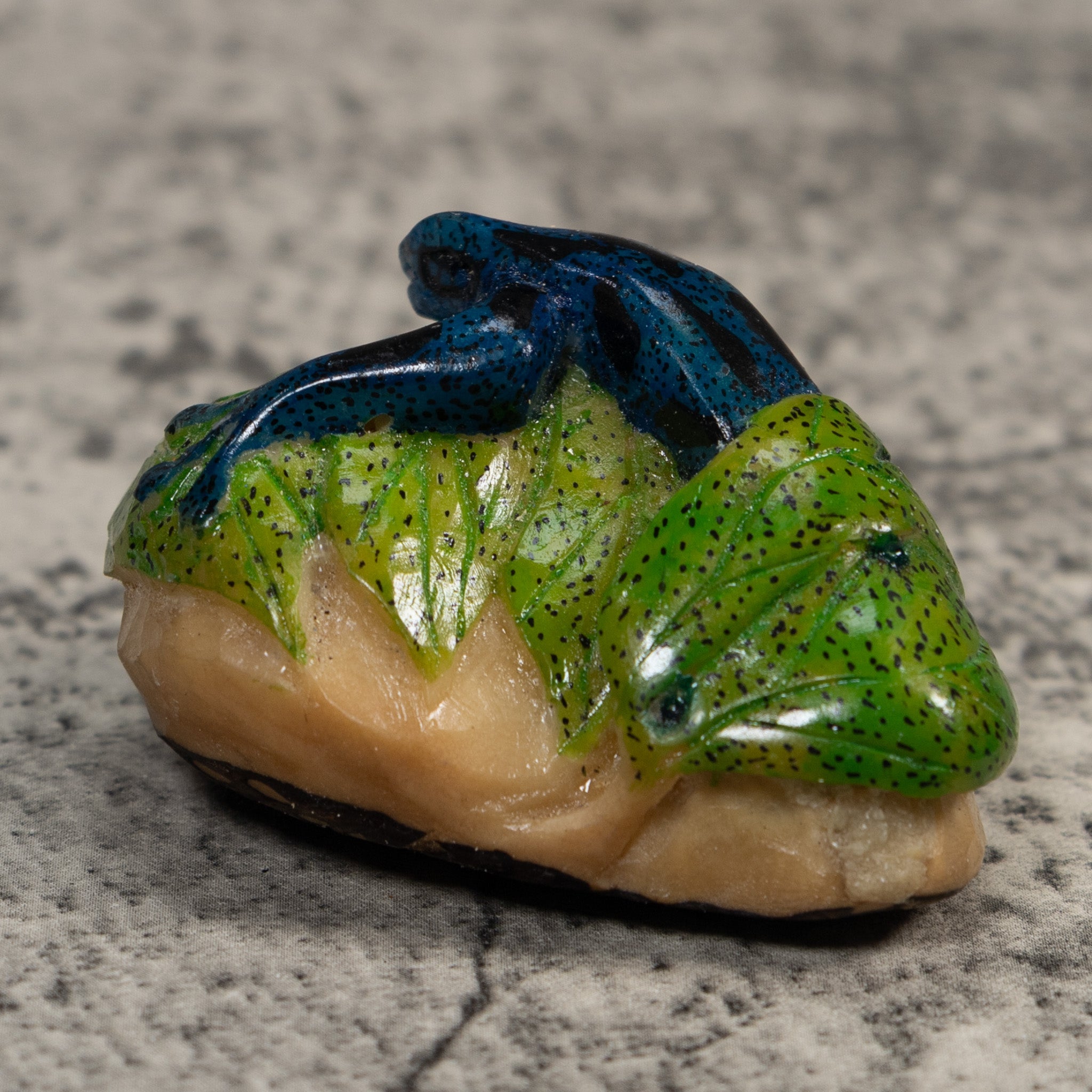 Blue And Green Frog Tagua Carving