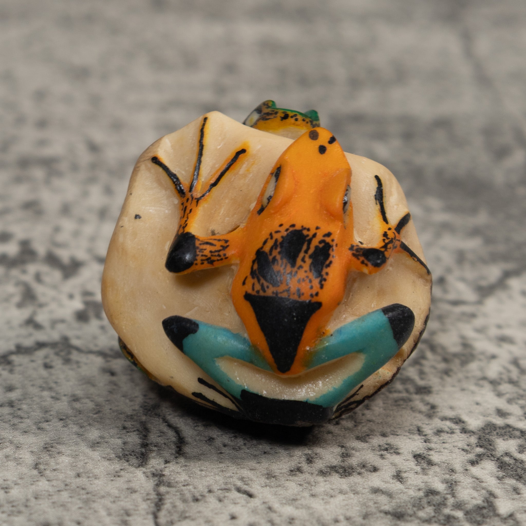 Double Green Orange And Blue Poison Dart Frog Tagua Carving