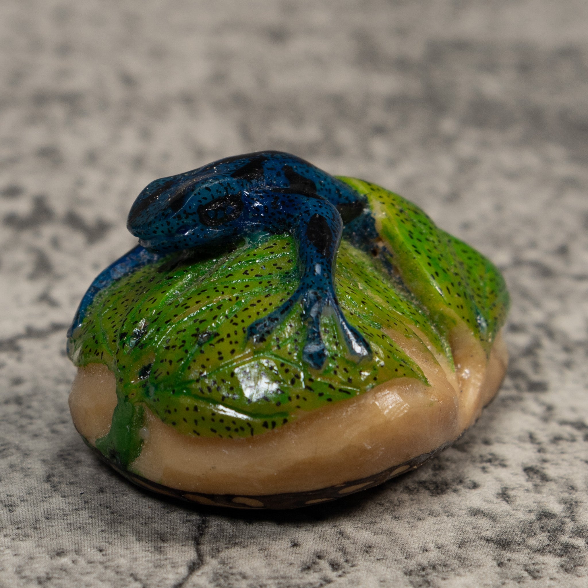 Blue And Green Frog Tagua Carving