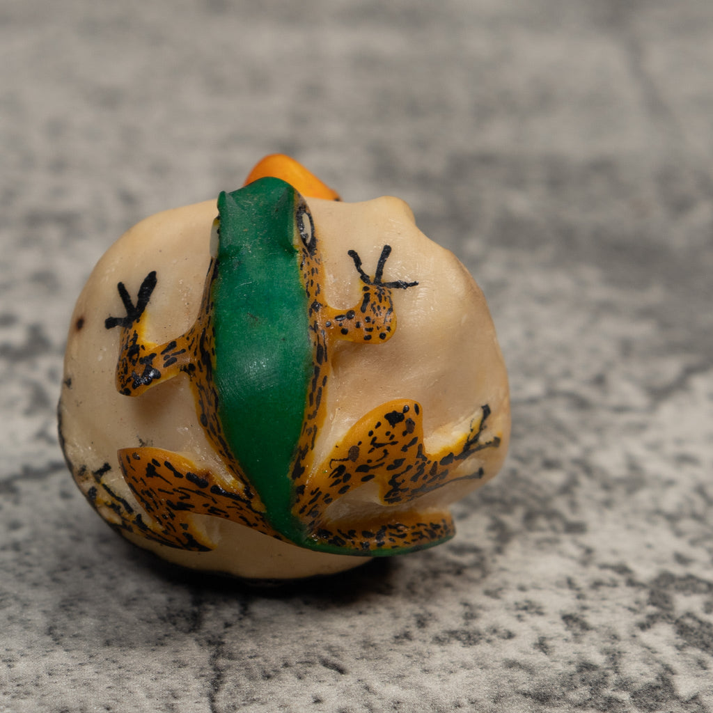 Double Green Orange And Blue Poison Dart Frog Tagua Carving