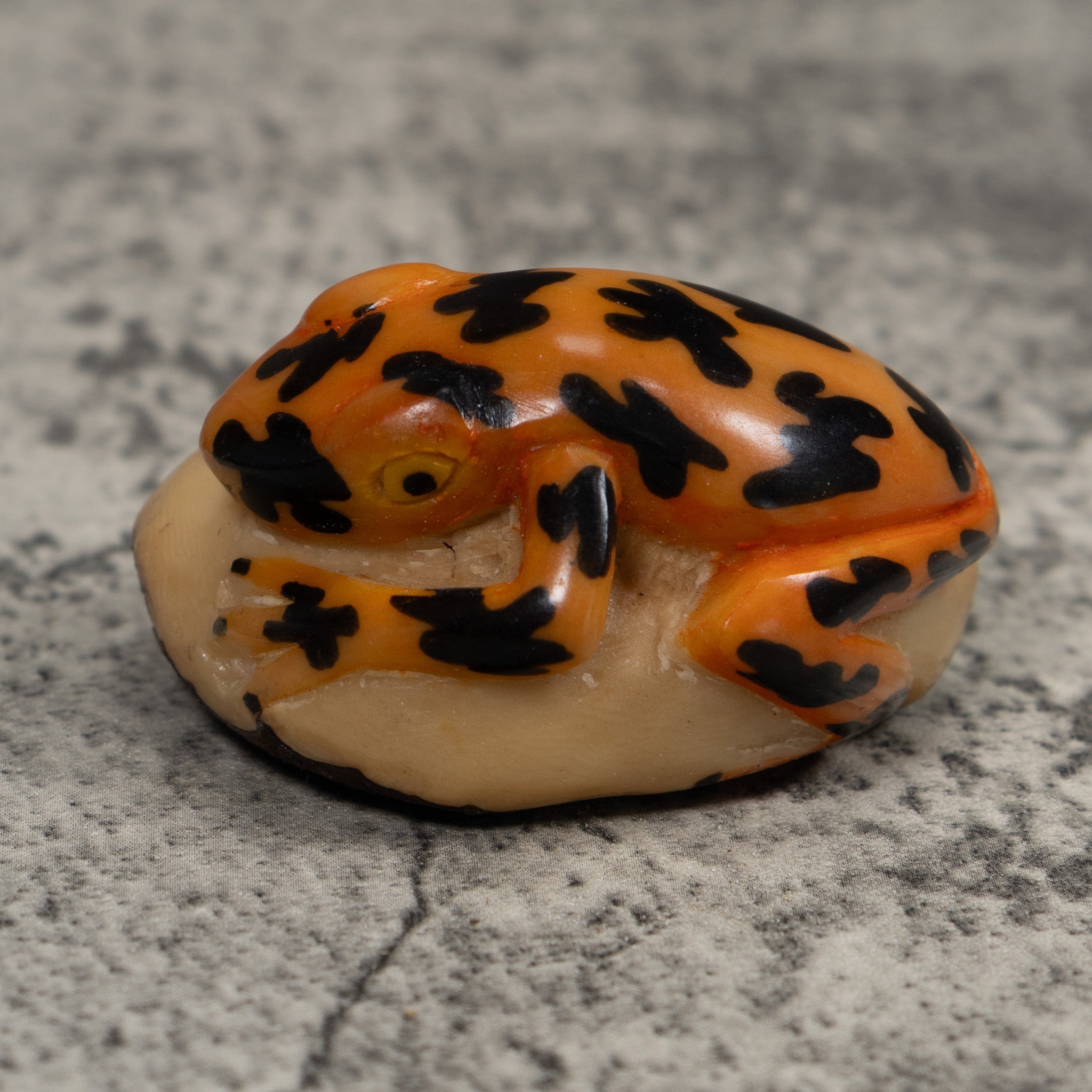 Vintage Gold And Black Frog Tagua Carving