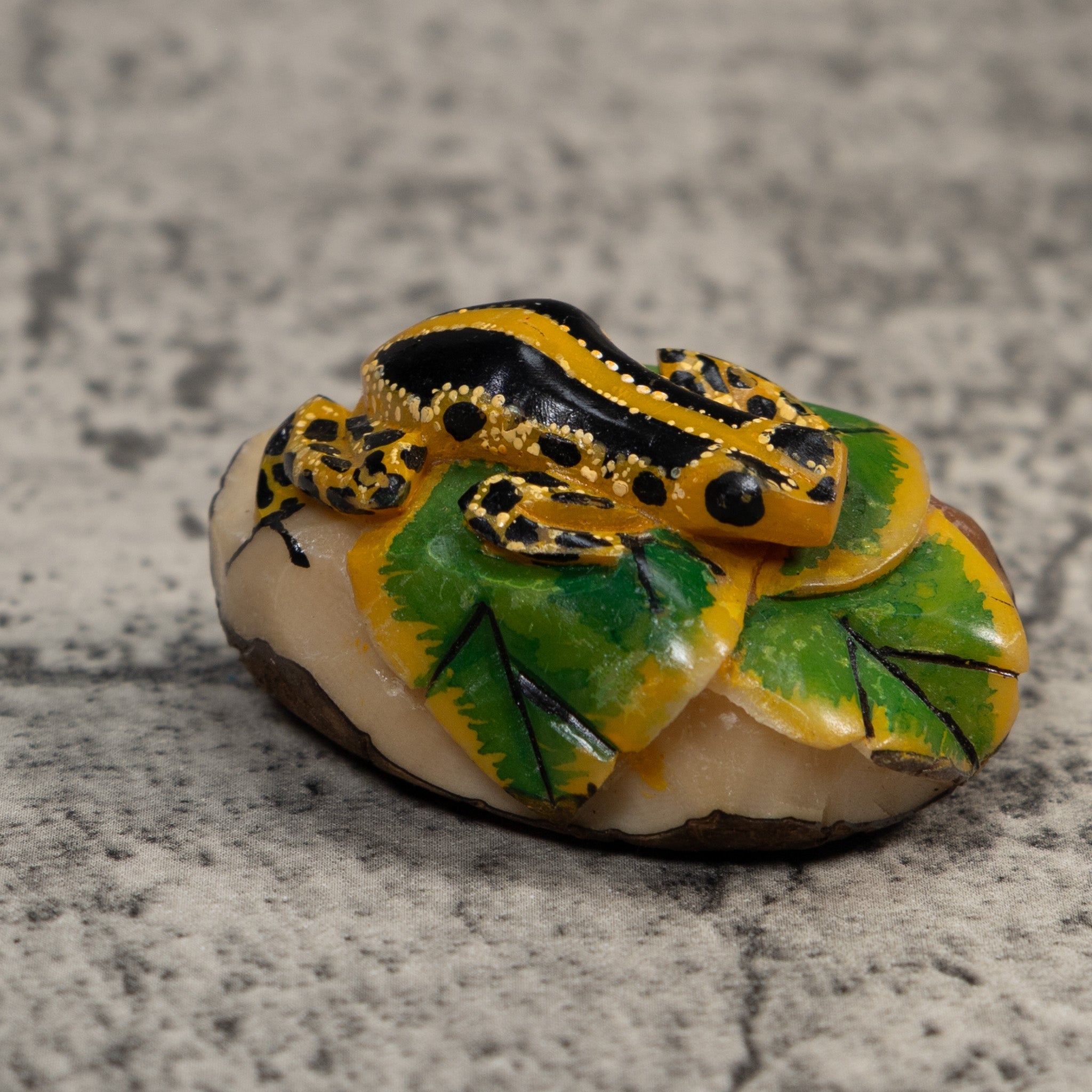 Black Green And Yellow Poison Dart Frog Tagua Carving