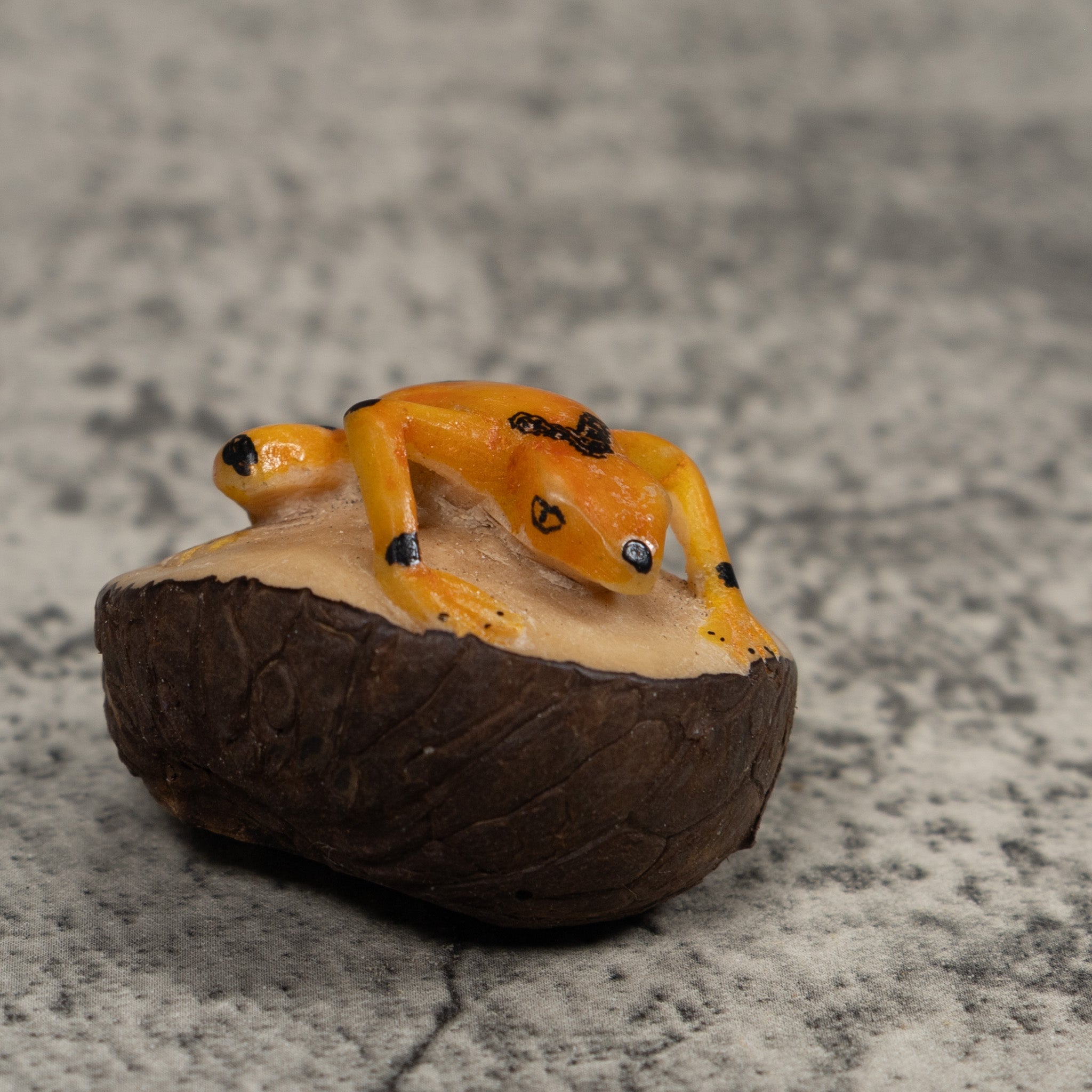Vintage Gold And Black Frog Tagua Carving