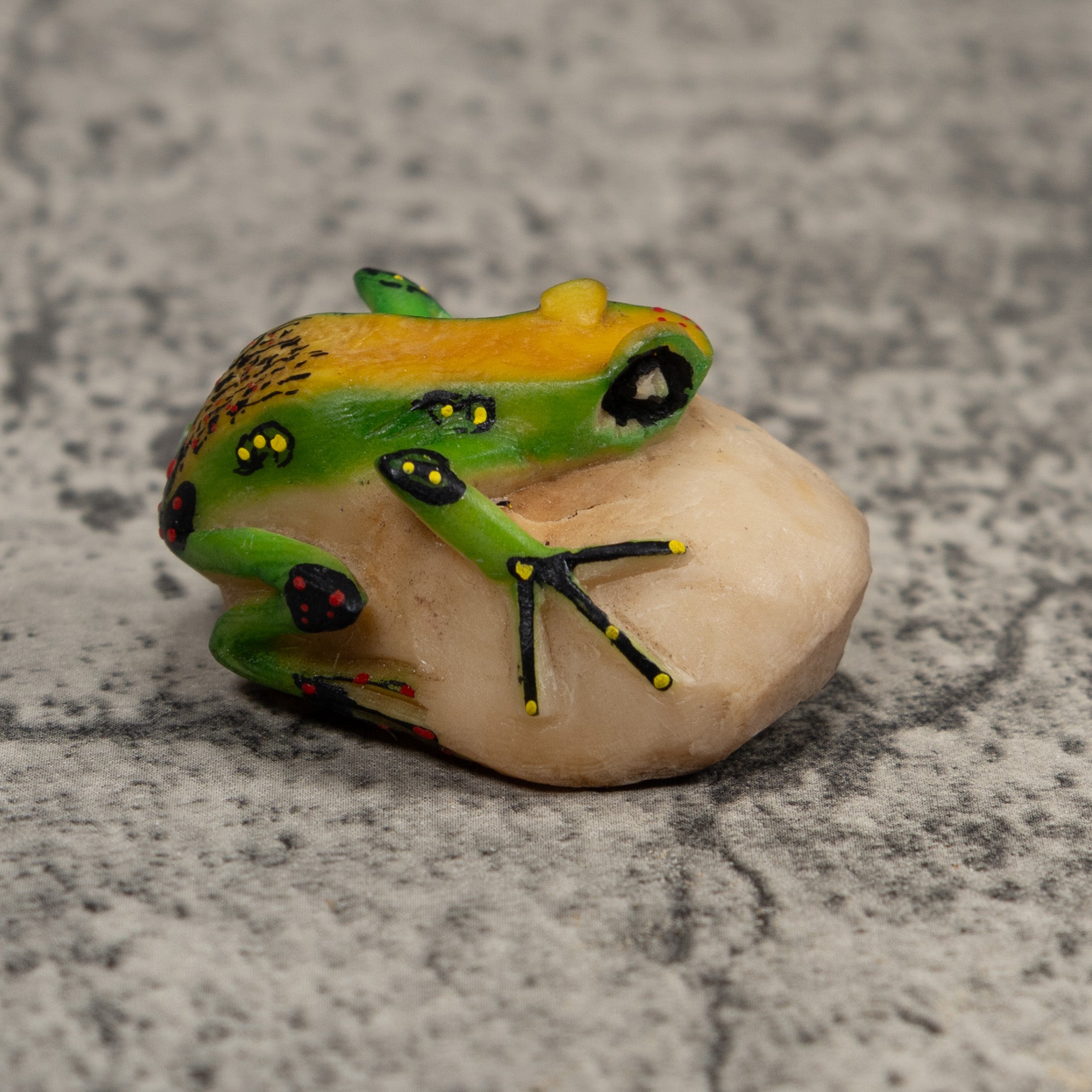 Vintage Green Yellow And Black Frog Tagua Carving