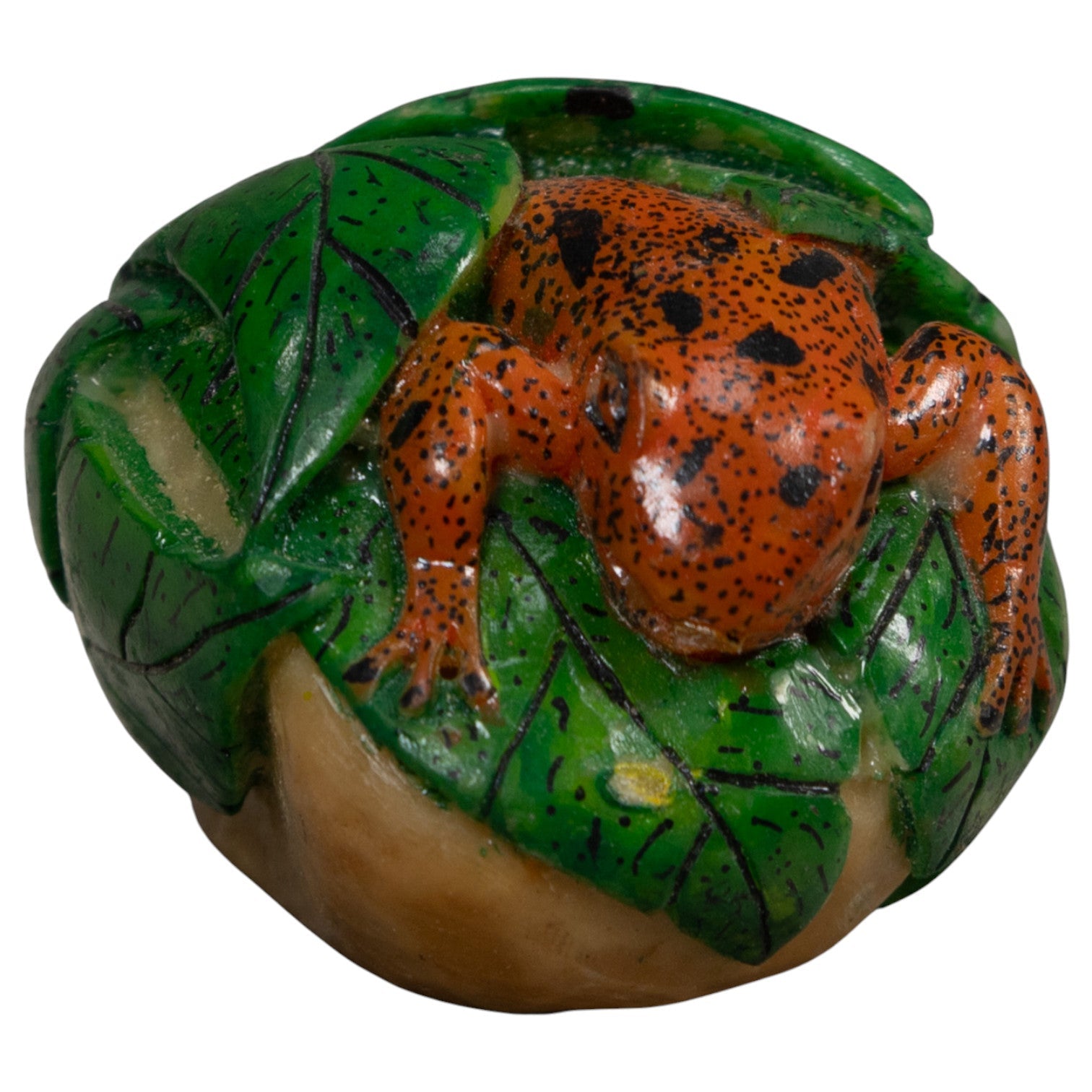 Vintage Green Orange And Black Poison Dart Frog Tagua Carving