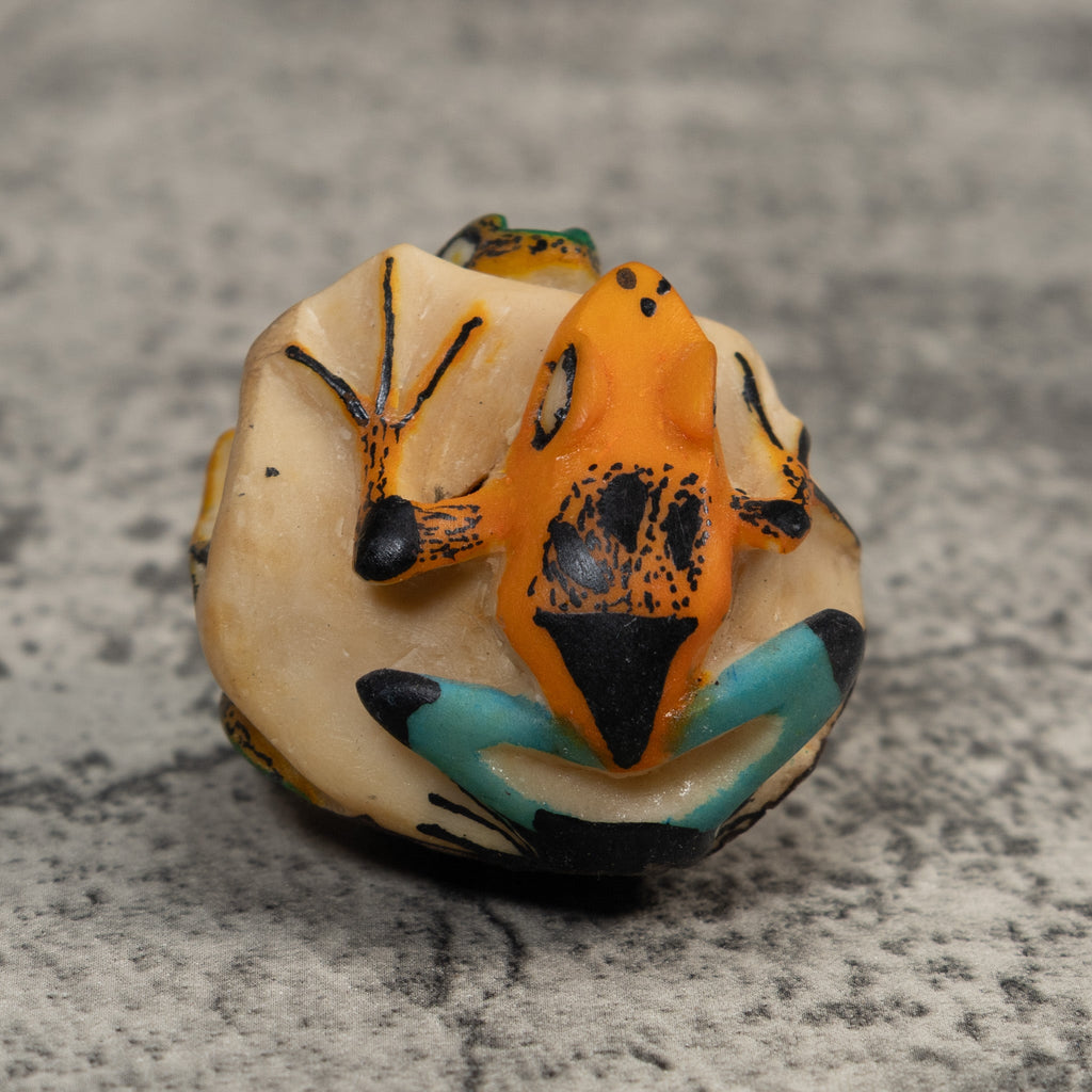 Double Green Orange And Blue Poison Dart Frog Tagua Carving