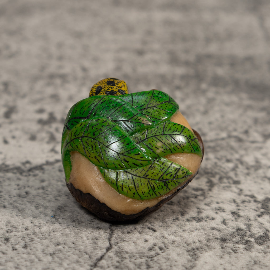 Yellow Brown And Green Snake Eating Frog Tagua Carving