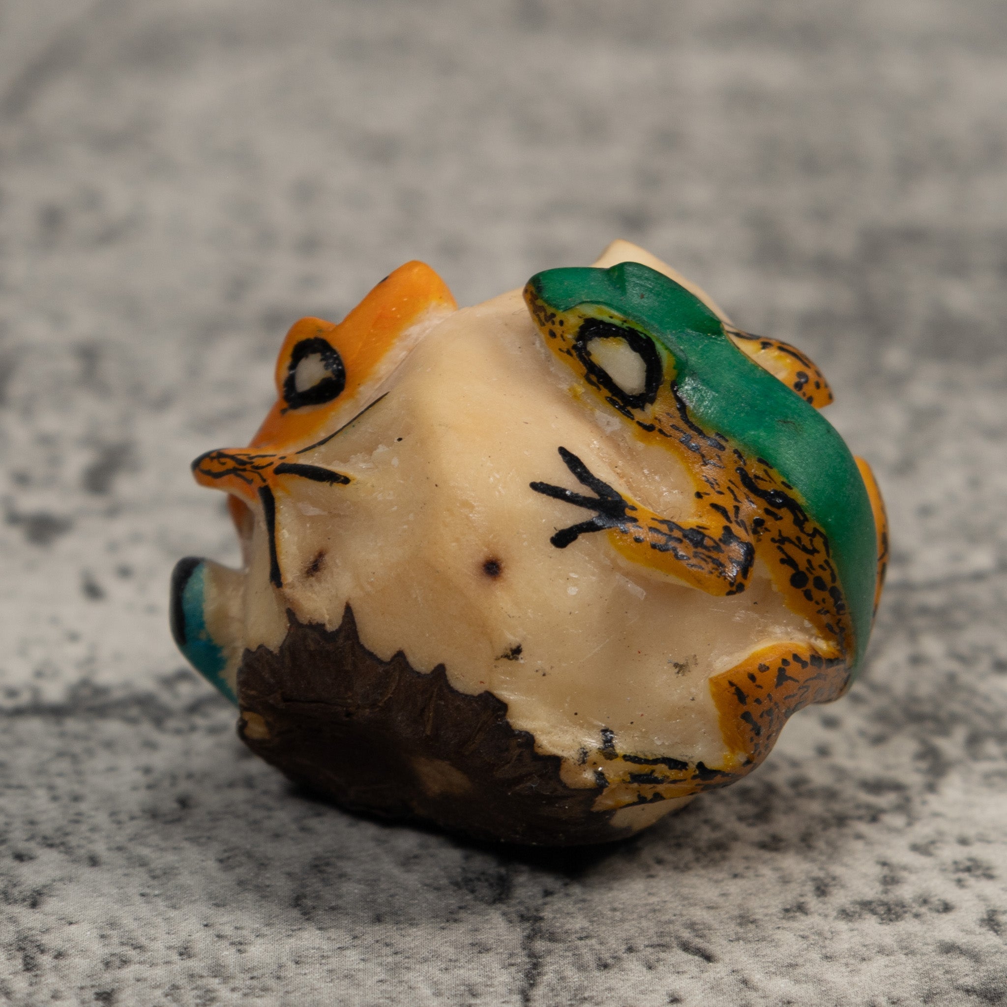 Double Green Orange And Blue Poison Dart Frog Tagua Carving