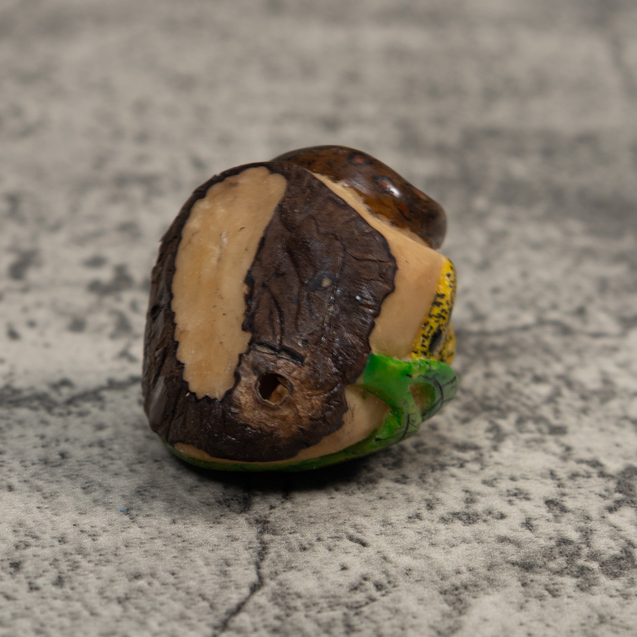 Yellow Brown And Green Snake Eating Frog Tagua Carving