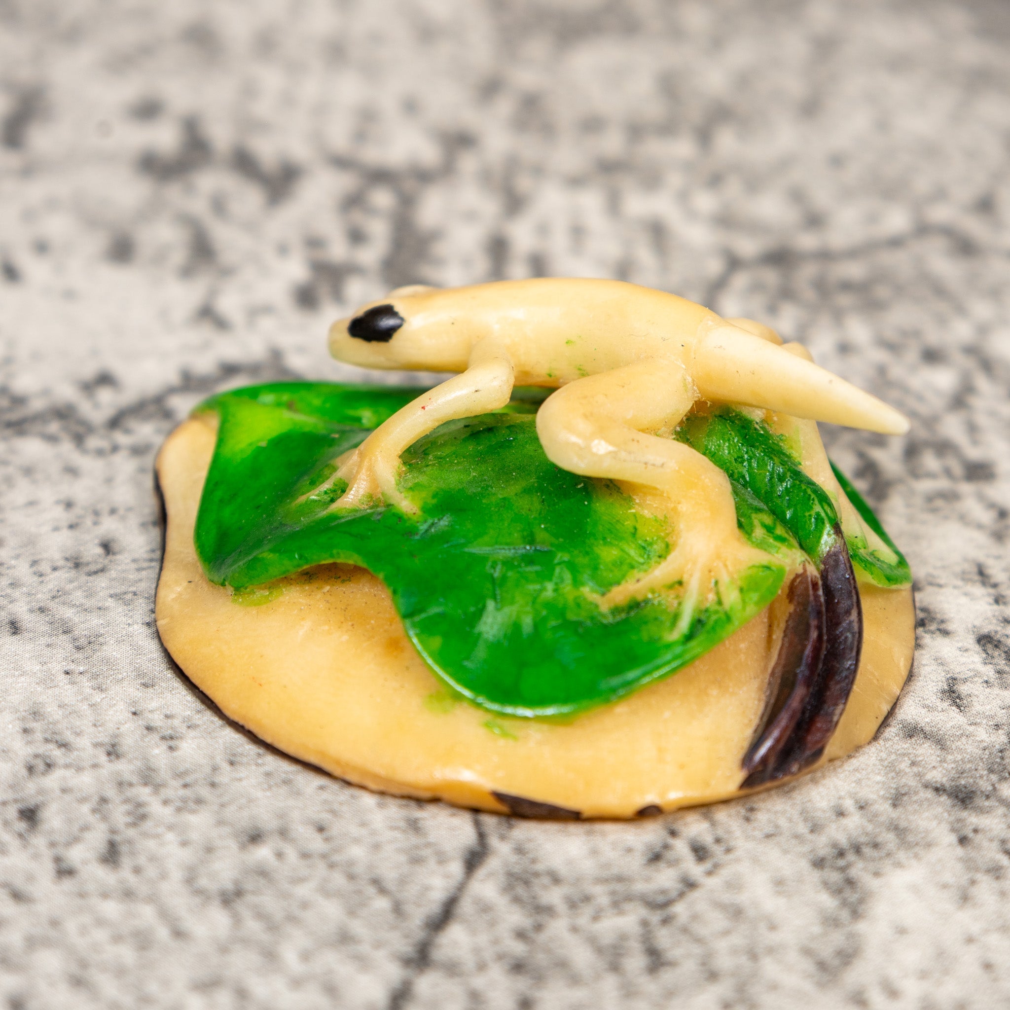 White And Green Gecko Lizard Tagua Carving