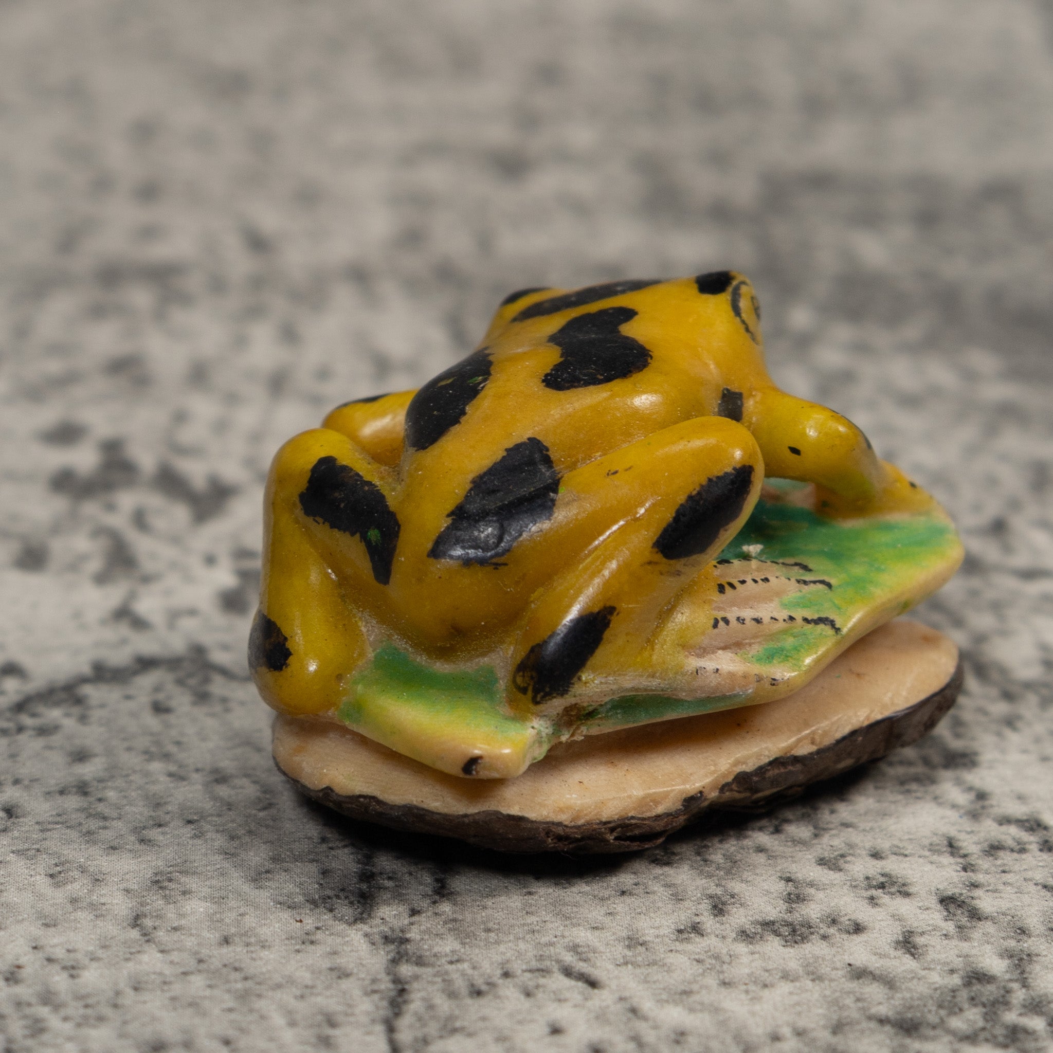 Vintage Black And Gold Frog Tagua Carving