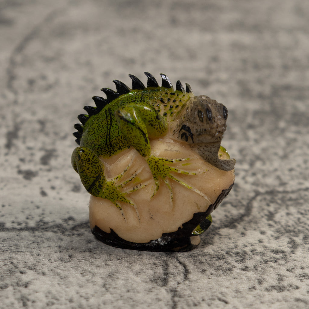 Green And Black Iguana Lizard Tagua Carving