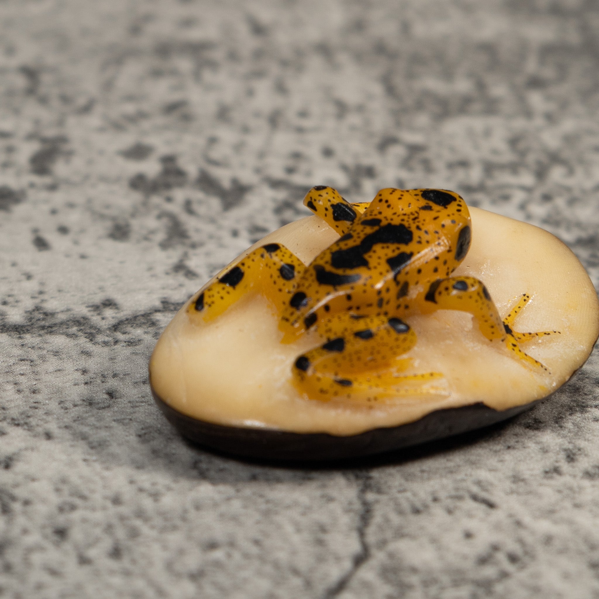 Vintage Gold And Black Frog Tagua Carving