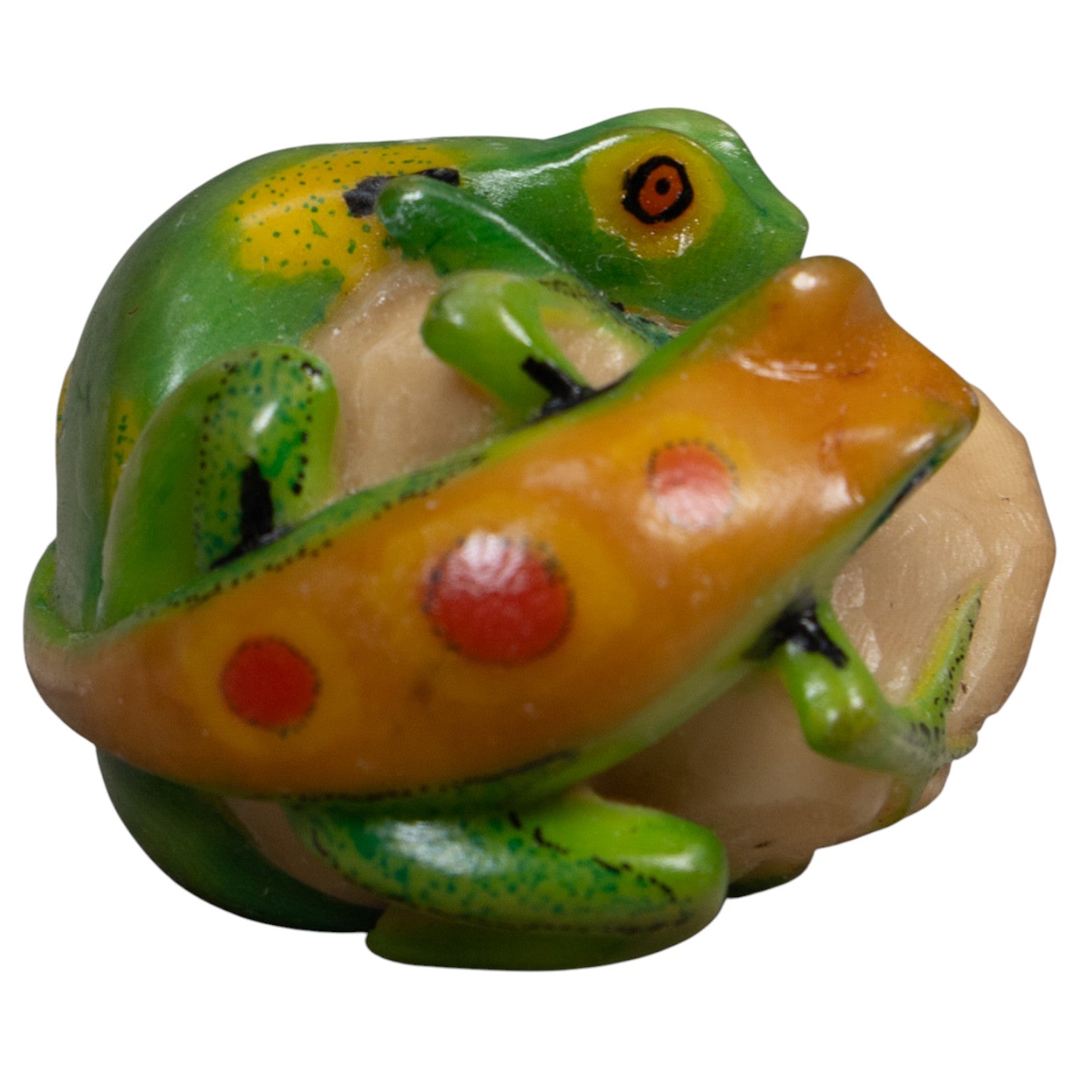 Green And Orange Double Poison Dart Frog Tagua Carving