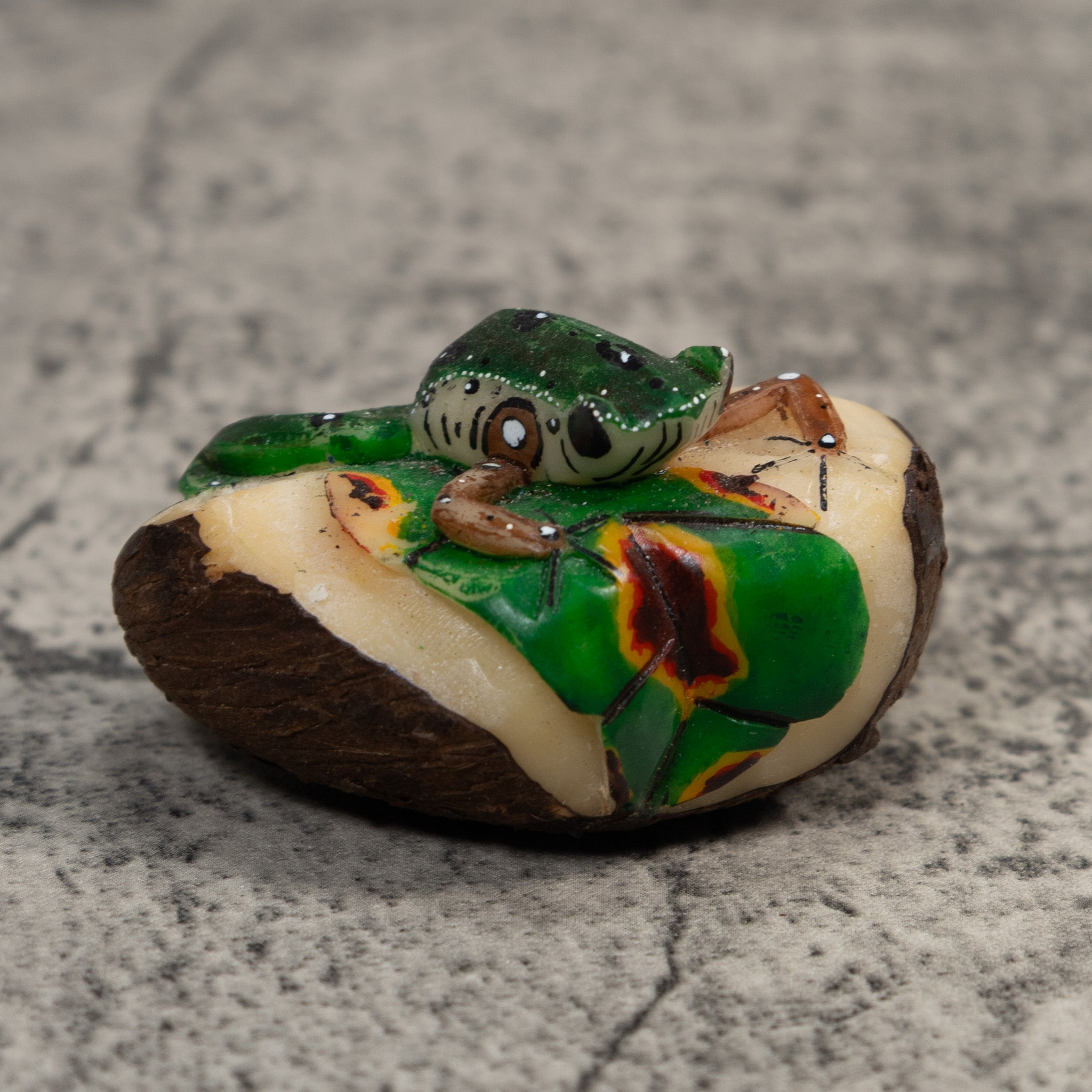 Green And White Poison Dart Frog Tagua Carving