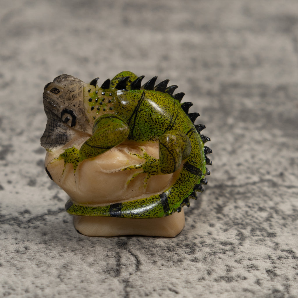 Green And Black Iguana Lizard Tagua Carving