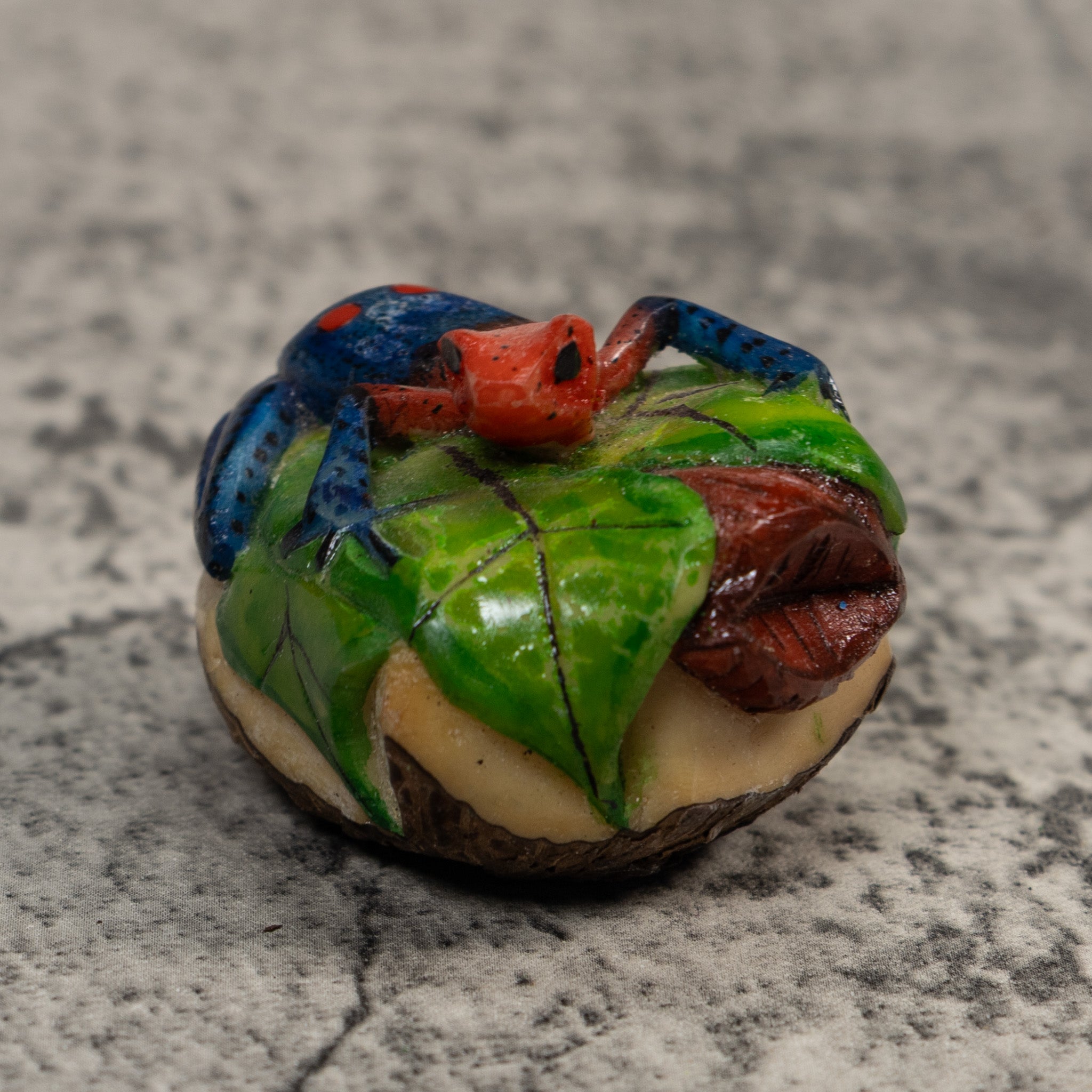 Red And Blue Poison Dart Frog Tagua Carving