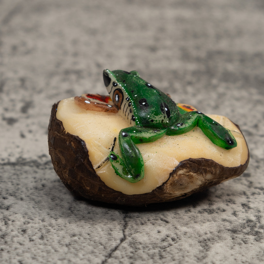 Green And White Poison Dart Frog Tagua Carving