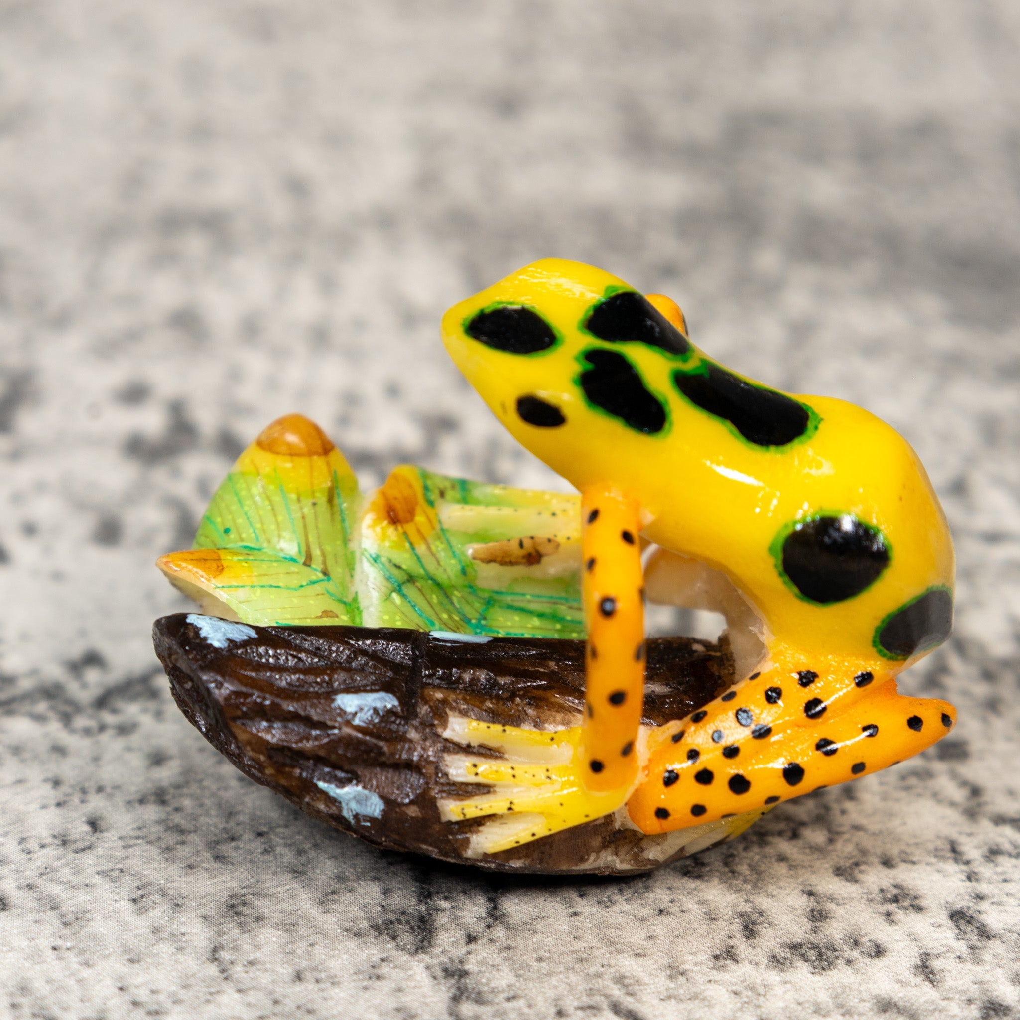 Gold Yellow And Black Poison Dart Frog Tagua Carving