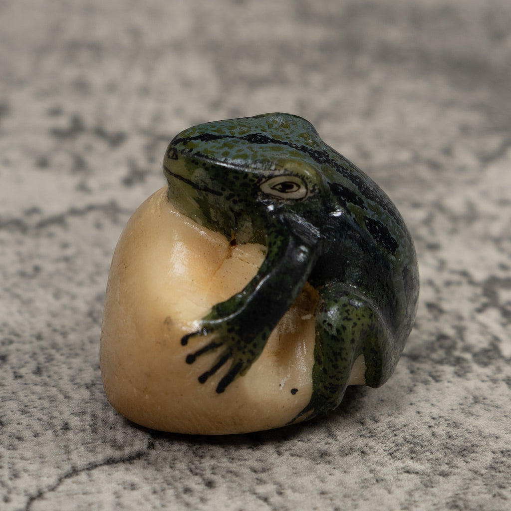 Vintage Dark Blue Frog Tagua Carving