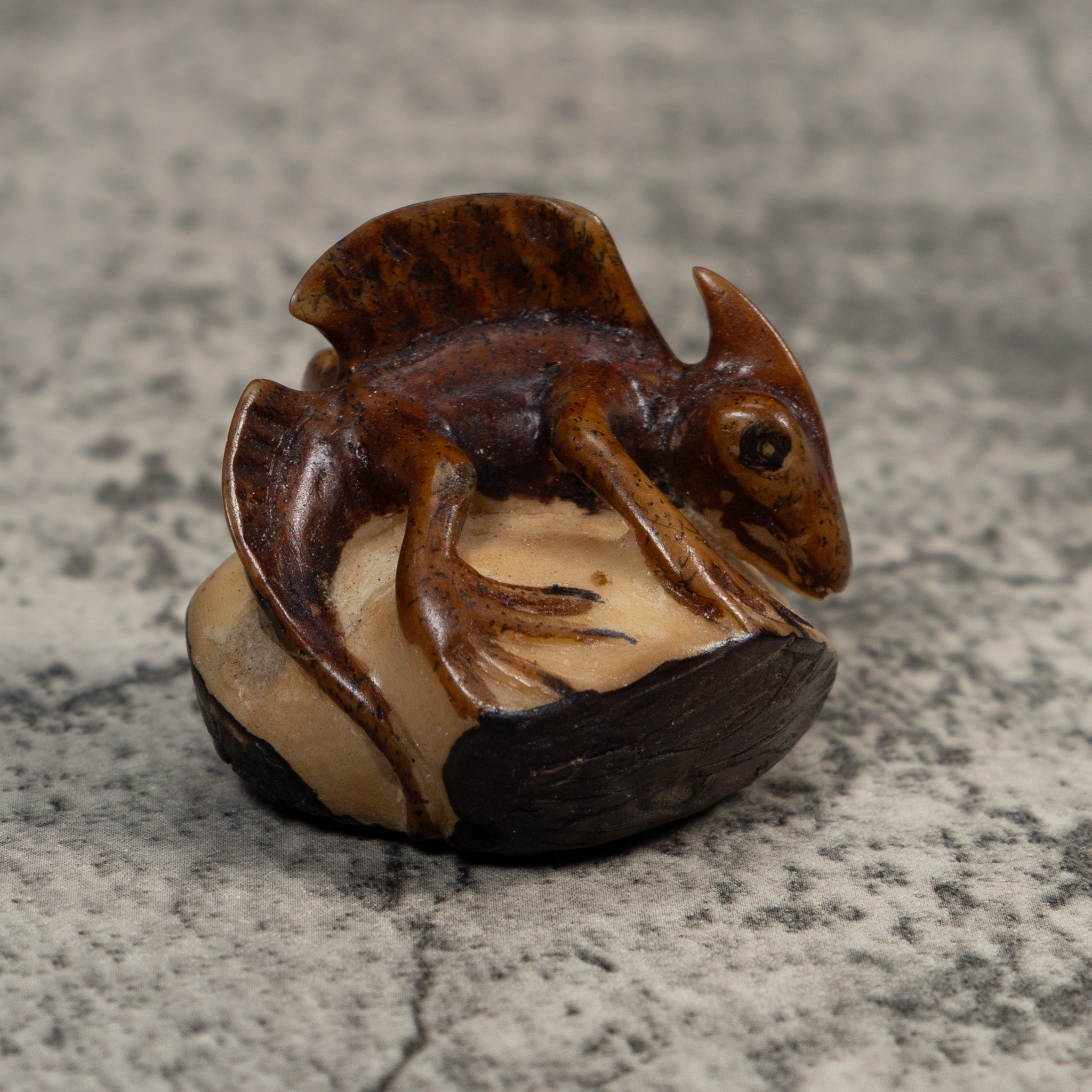 Vintage Brown Jesus Lizard Tagua Carving