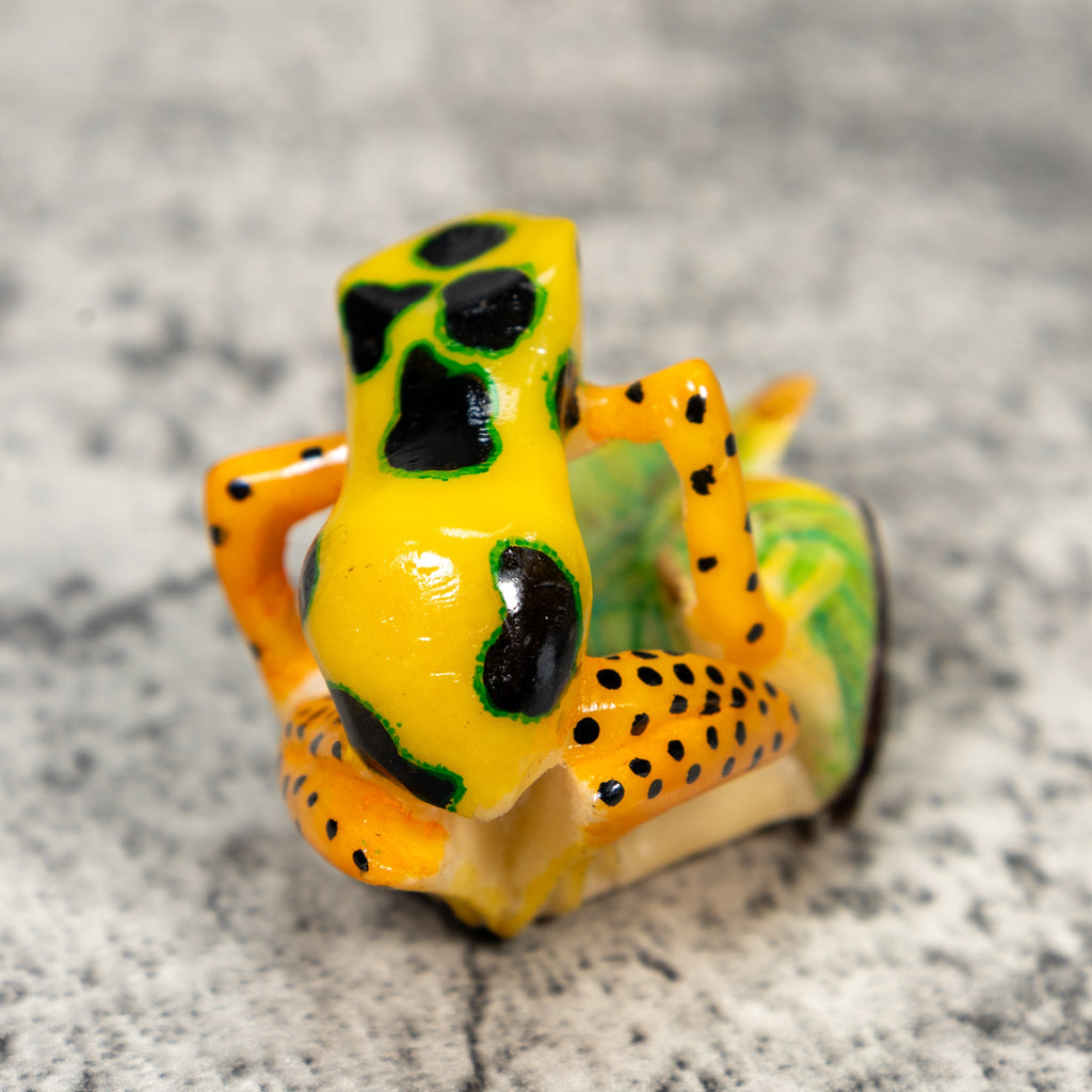 Gold Yellow And Black Poison Dart Frog Tagua Carving