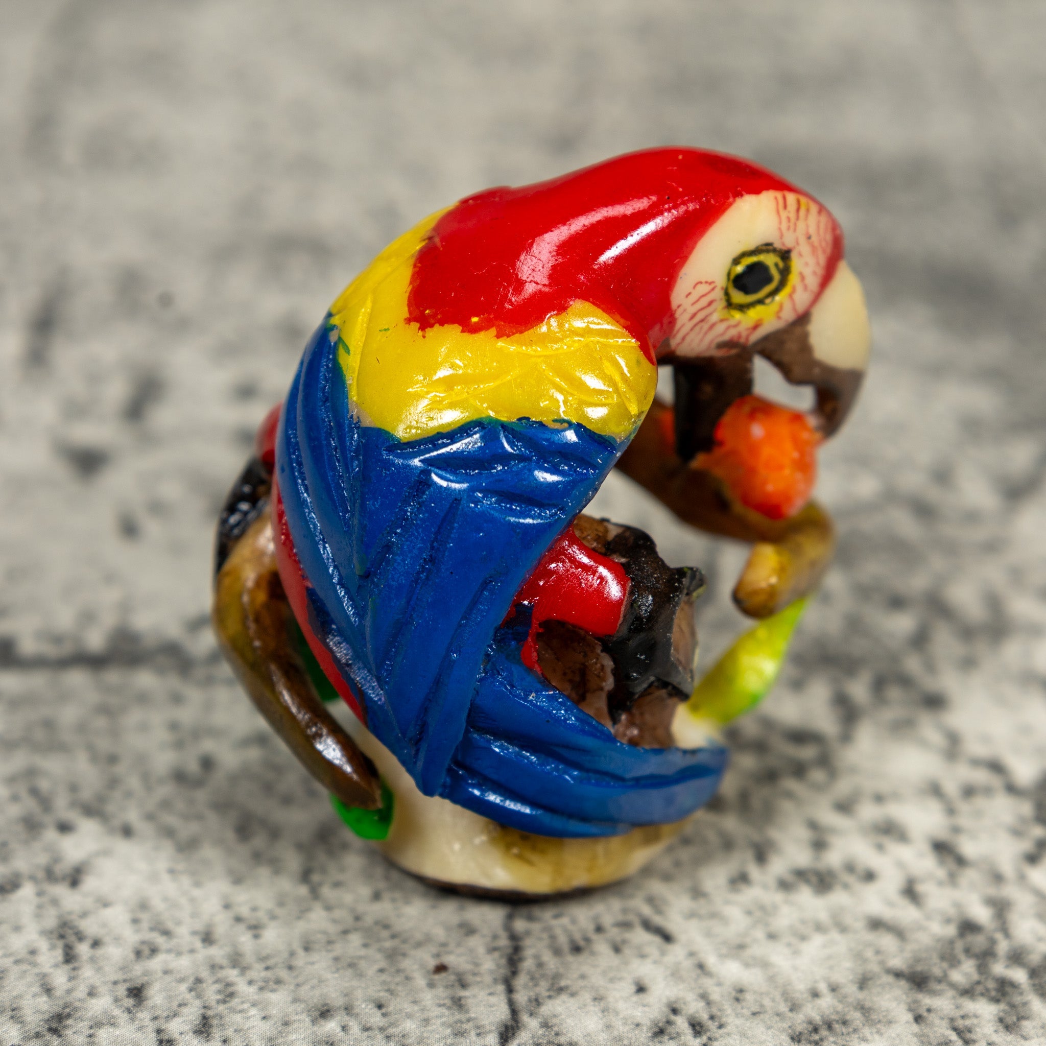 Red Yellow And Blue Macaw Parrot Bird Tagua Carving
